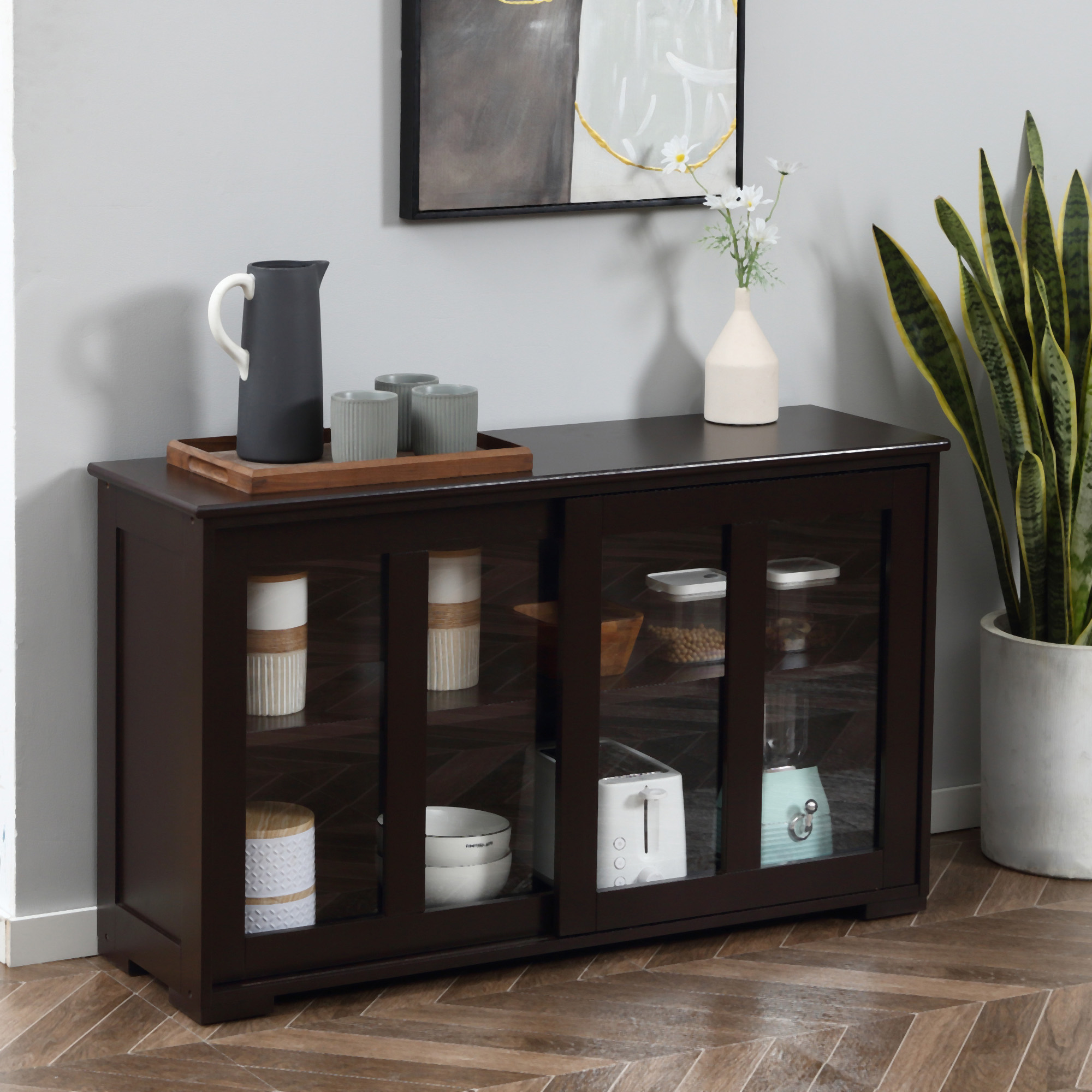 HOMCOM Modern Kitchen Sideboard Stackable Storage Cabinet Sliding Glass Door Console Cupboard Serving Buffet Coffee Furniture Aosom Canada