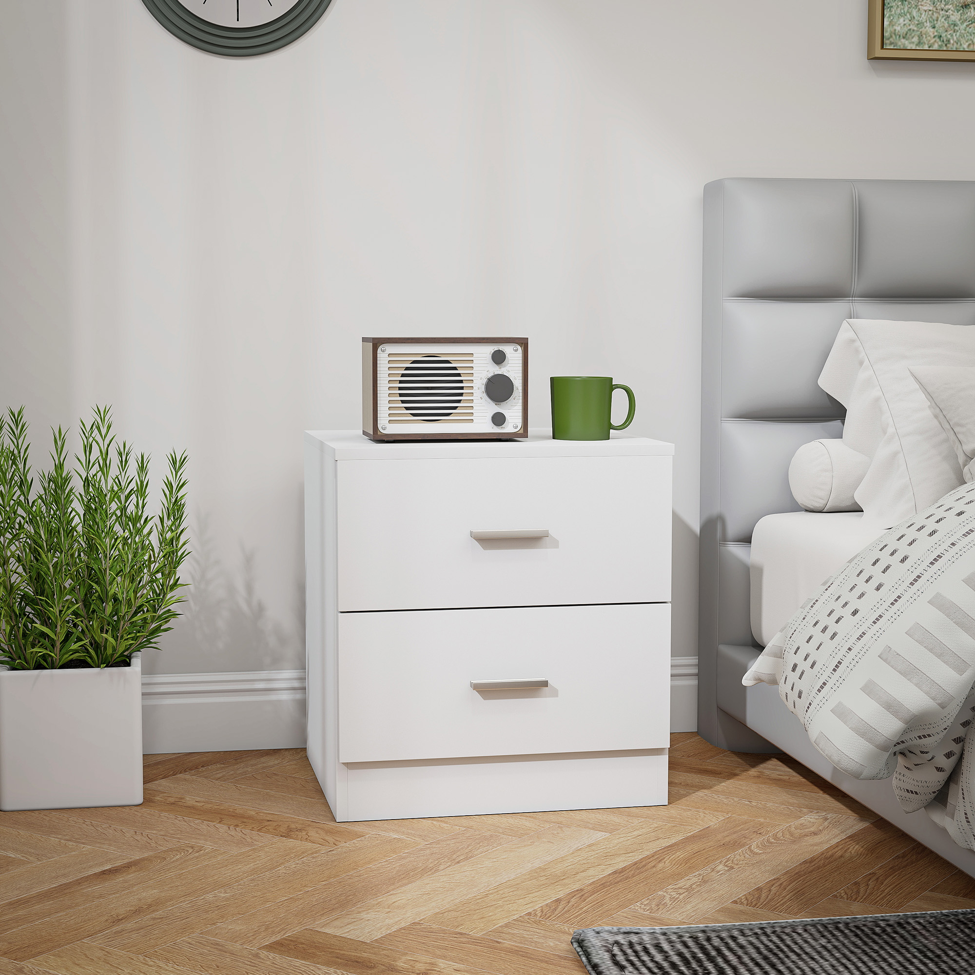 HOMCOM Modern Nightstand Cabinet: 2 Drawers, Sleek White Design for Bedroom, Living Room Storage Aosom Canada