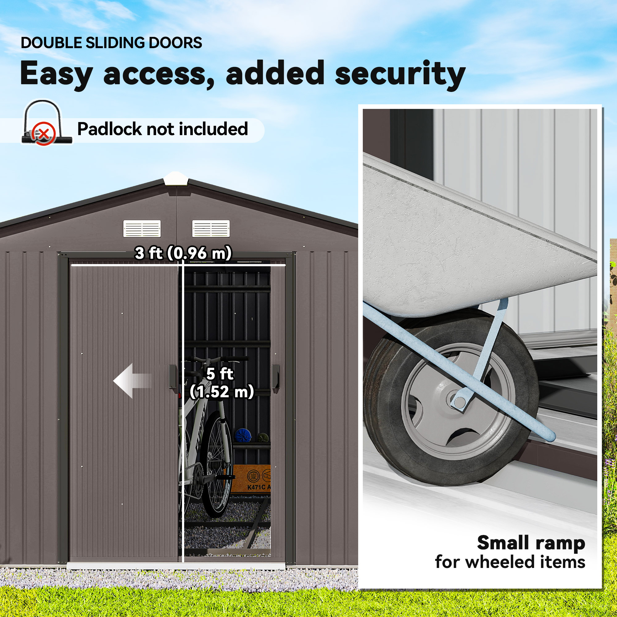 Outsunny 9.1' x 10.6' x 6.3' Garden Storage Shed w/ Foundation Kit