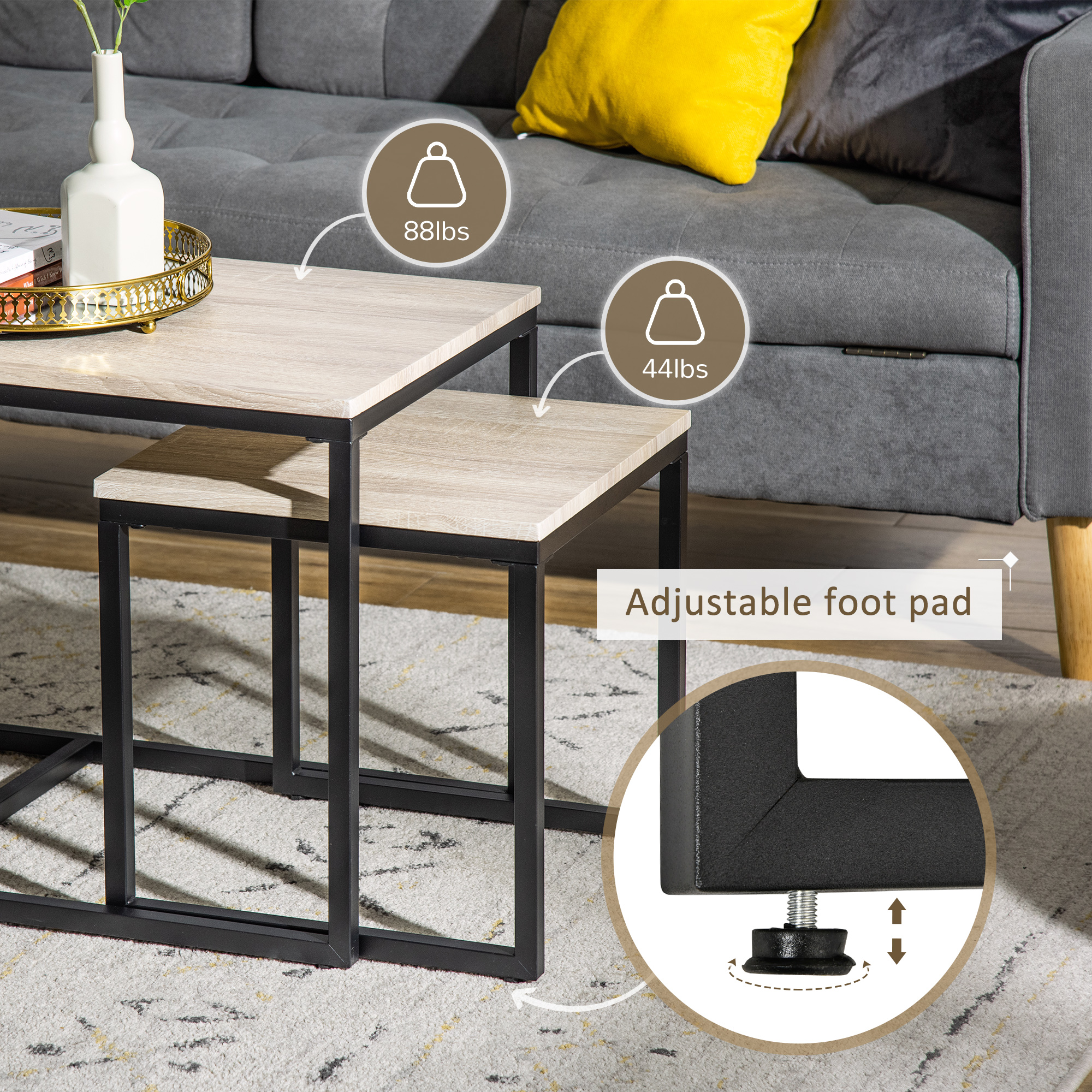 HOMCOM Nesting Coffee Table Set of 3, Modern End Tables with Black ...