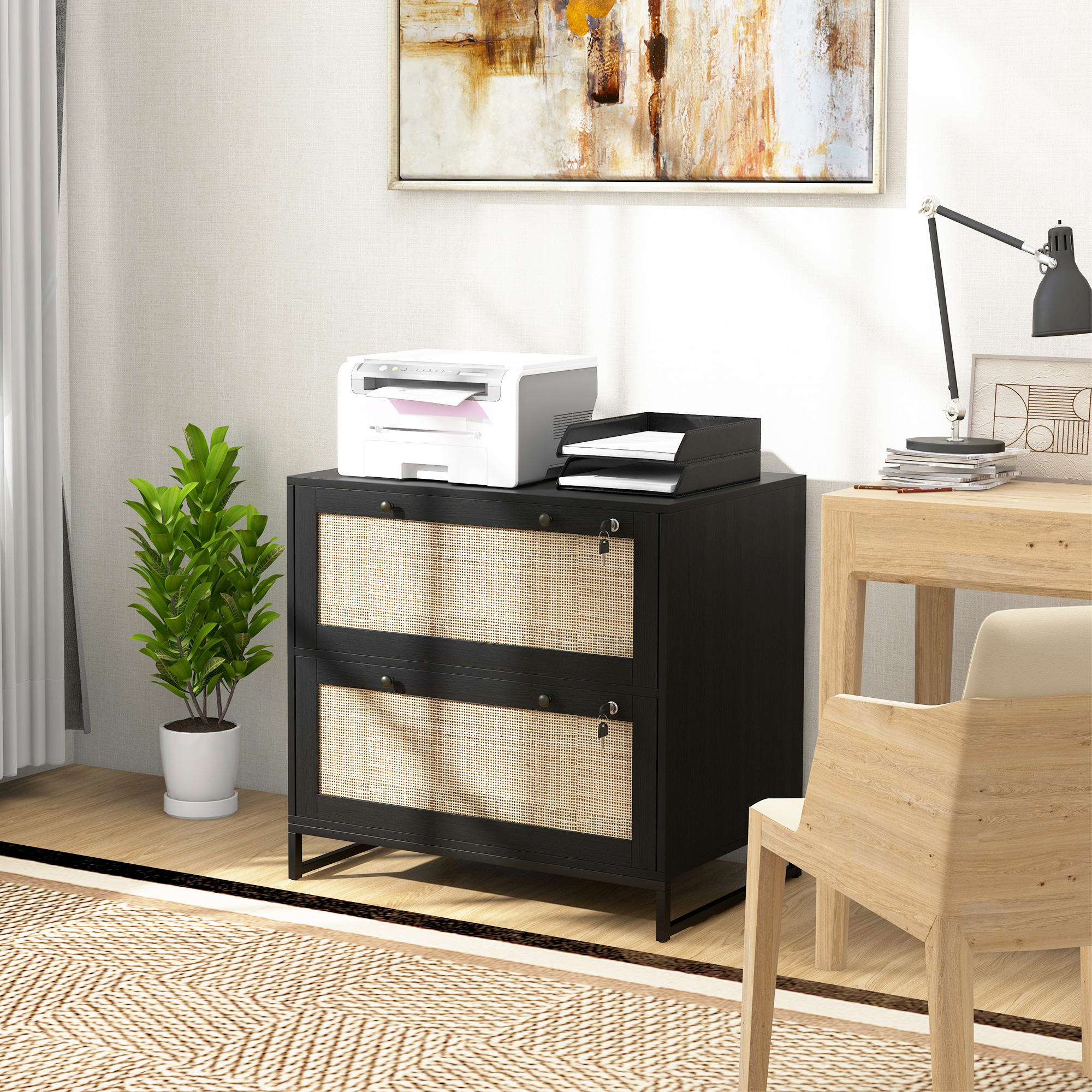 Vinsetto Boho Lockable 2 Drawer File Cabinet Adjustable Bar for Letter A4 Legal Size Black Office Storage Aosom Canada