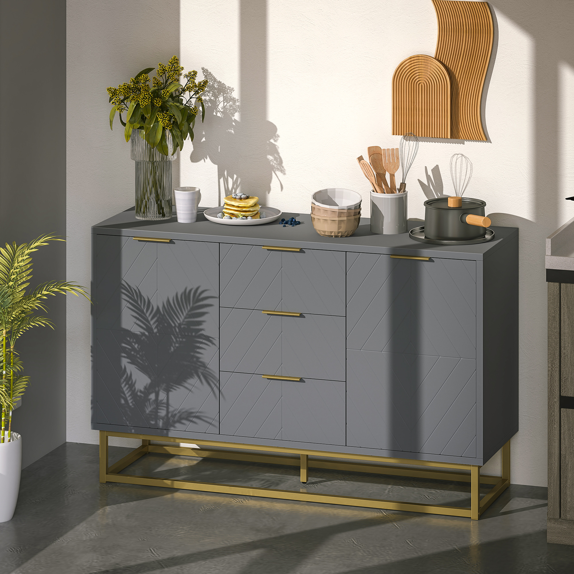 HOMCOM Contemporary 3-Drawer Storage Cabinet Sideboard Metal Handles Freestanding Dresser Dining Room Grey Aosom Canada