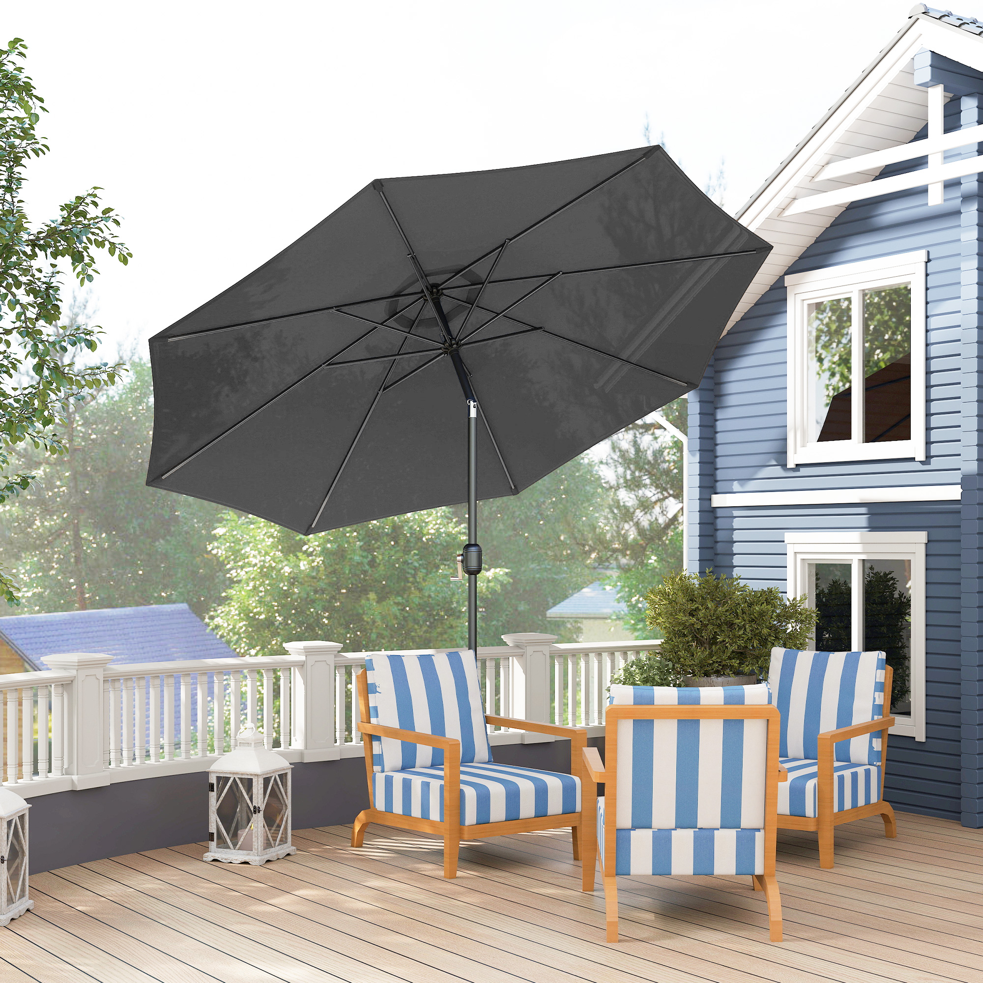 Outsunny 10 x 8'Outdoor Patio Umbrella Close Crank Garden Parasol