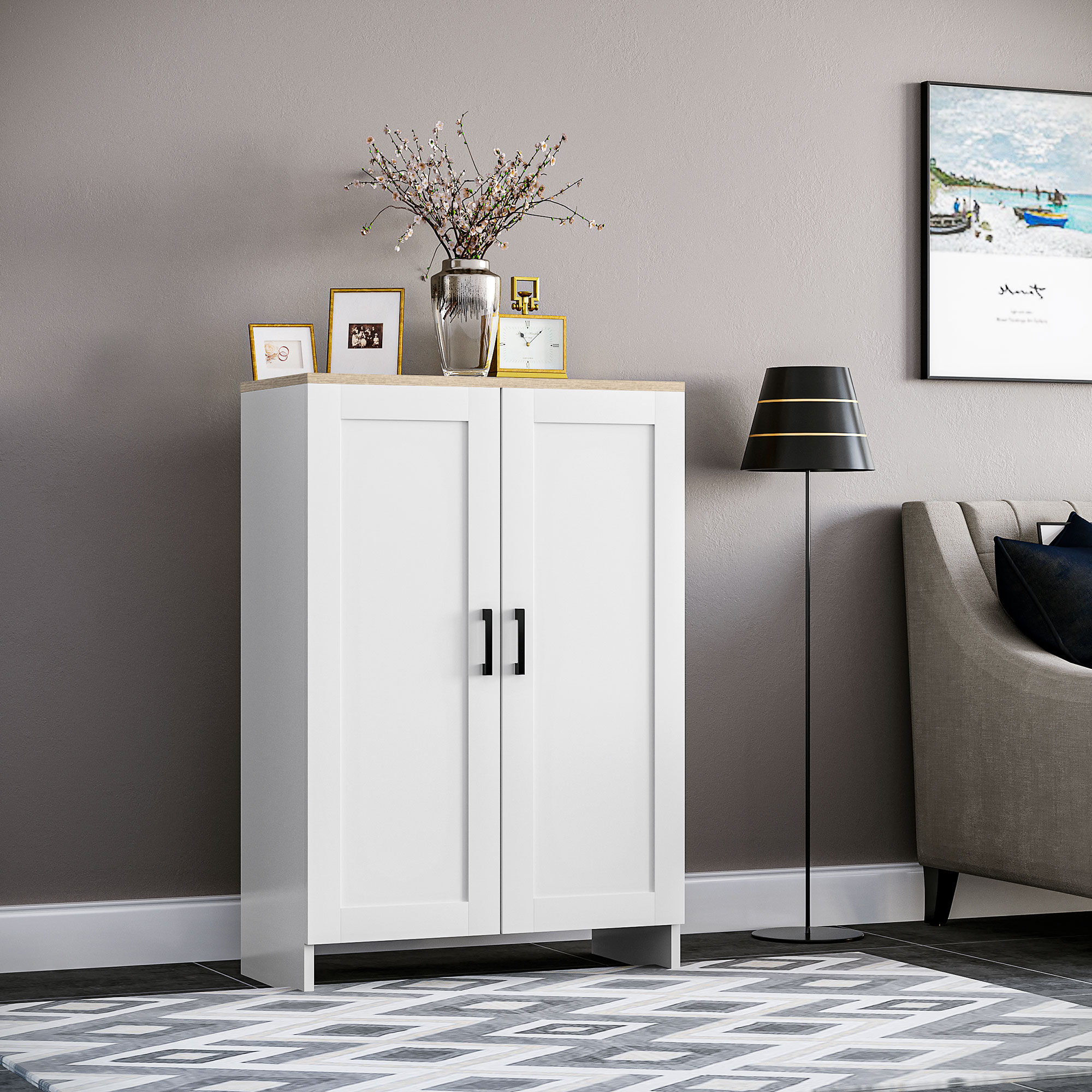 HOMCOM Sleek Storage Cabinet with Doors Adjustable Shelf 23.6" x 11.8" x 35.4" for Kitchen Living Room Organizer White Aosom Canada