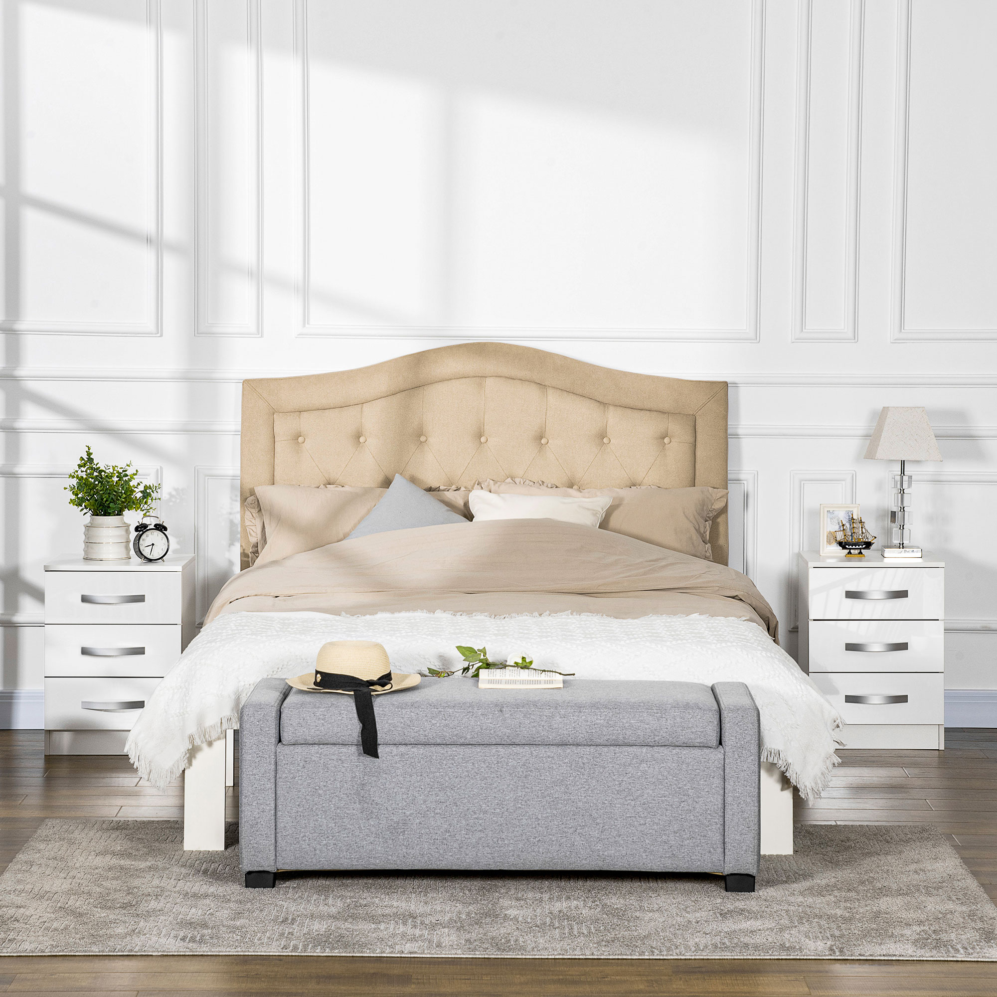 HOMCOM Chic Nightstand Duo: High-Gloss 3-Drawer Bedside Tables for Bedroom and Living Room Storage, White Elegance Aosom Canada