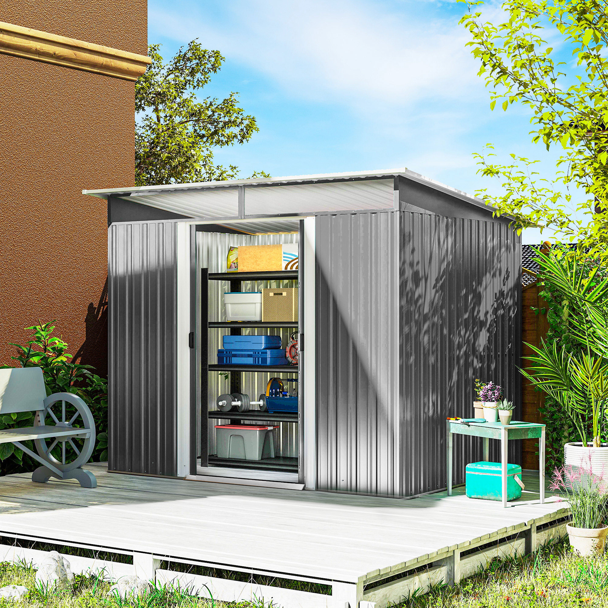 Outsunny 8.5' x 6' Metal Garden Shed Grey | Aosom Canada
