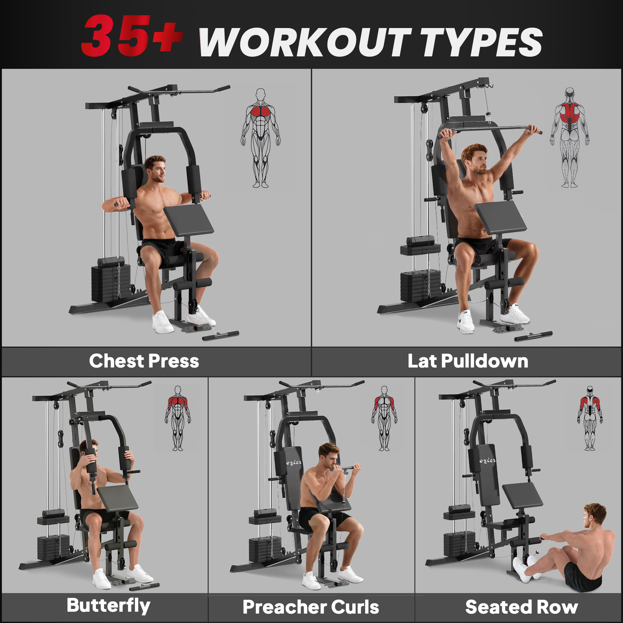 Soozier Multifunction Home Power Exercise Gym System Weight