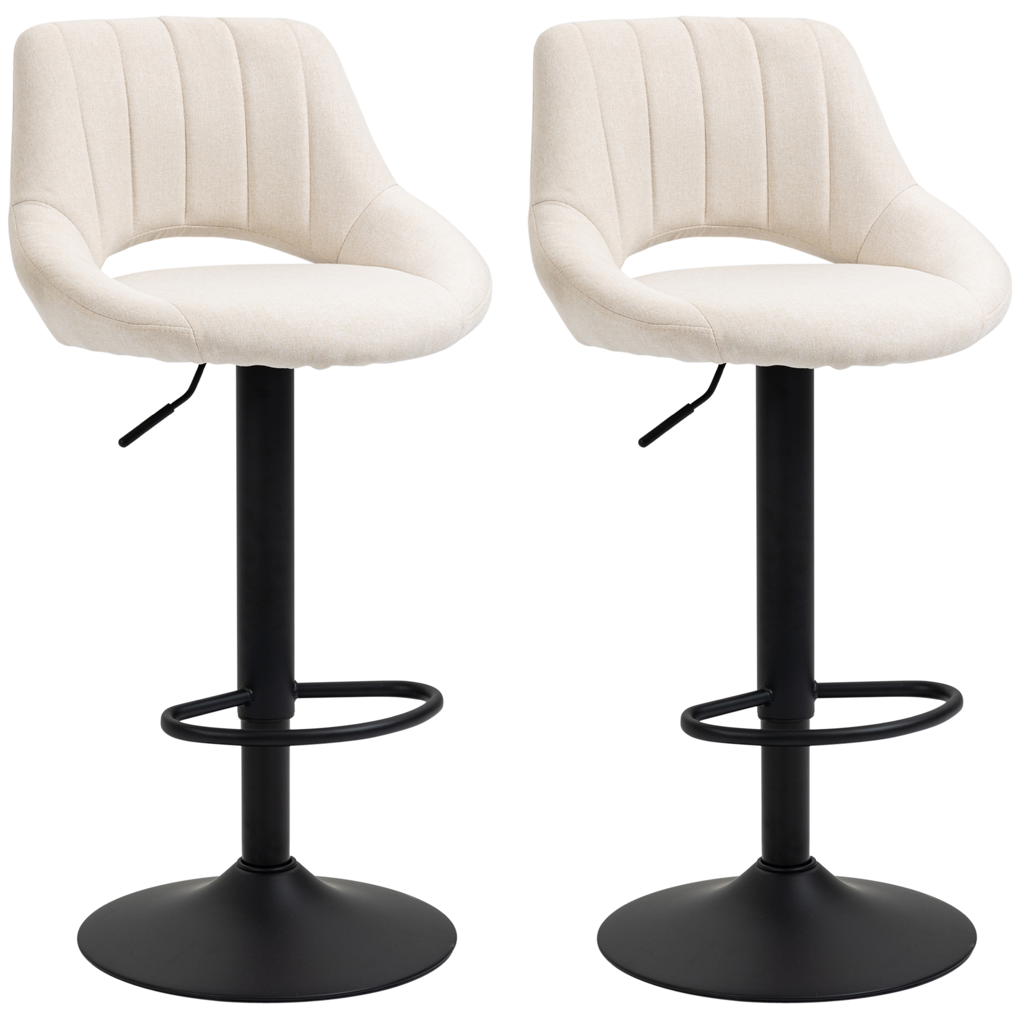 Rotating Counter Height Barstools with Adjustable-Height Height, Bar Stools Set of 2, Linen Upholstered Bar Chairs with Round Metal Stand and Footrest, Cream 1