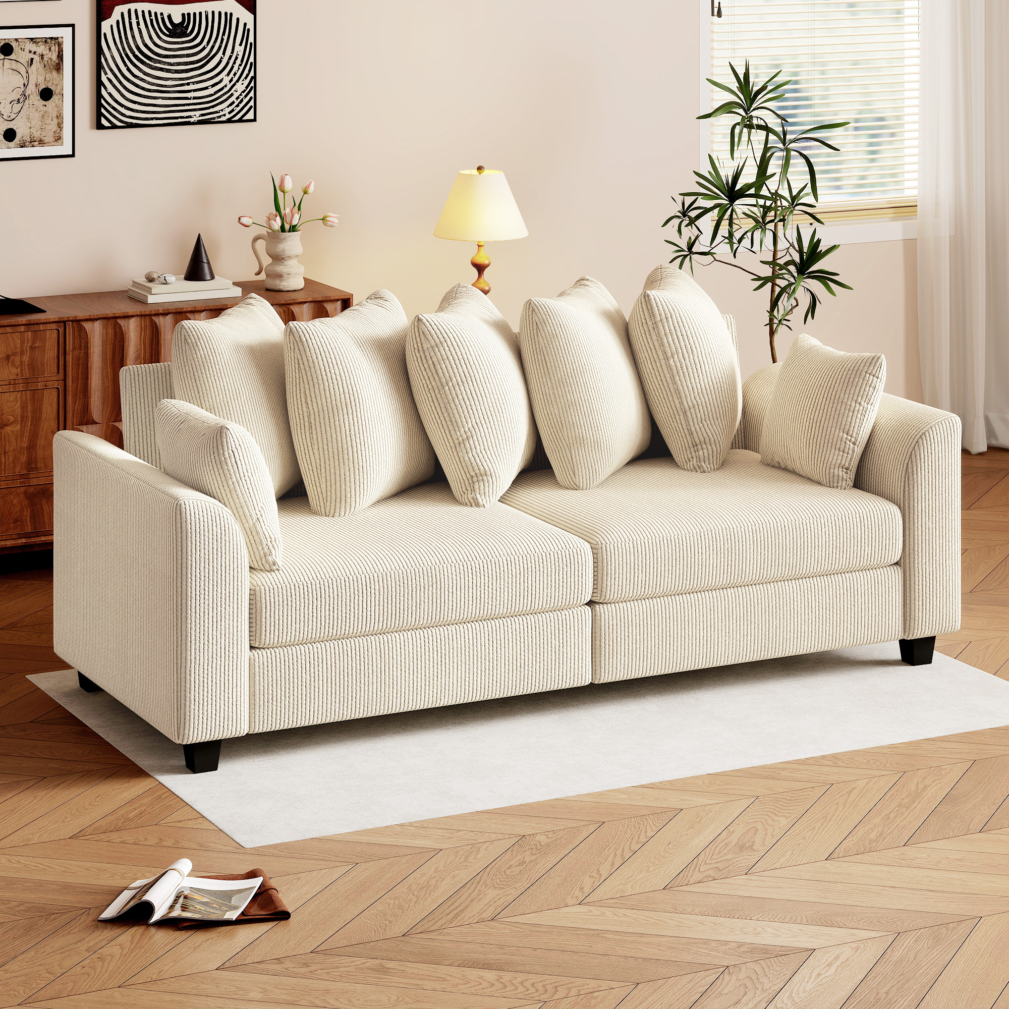HOMCOM Corduroy Couch, 3 Seater Sofa, Modern Upholstered