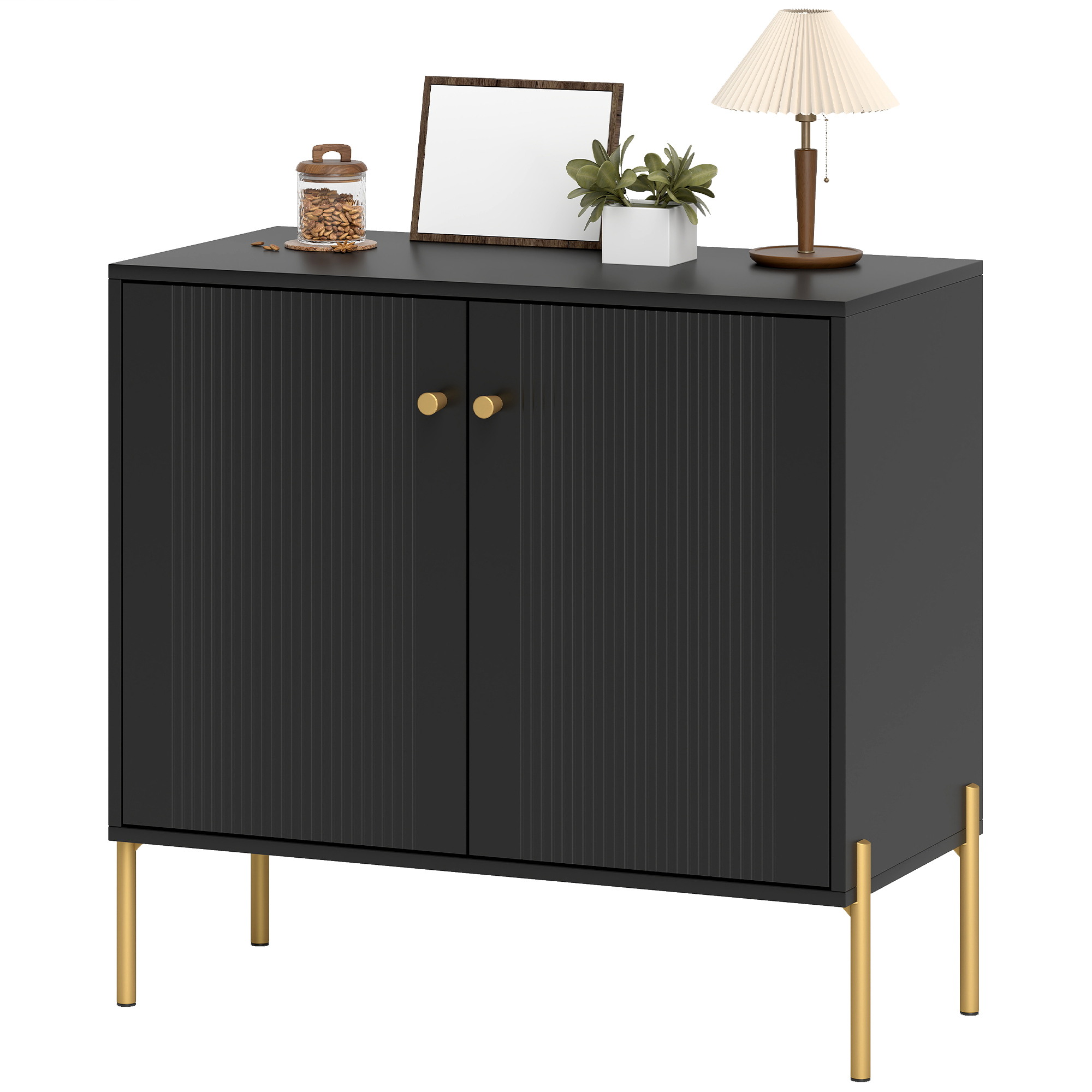 Modern Buffet Organizer Unit, Sideboard, Coffee Bar Organizer Unit with Fluted Doors and Adjustable-Height Shelving, Black 1