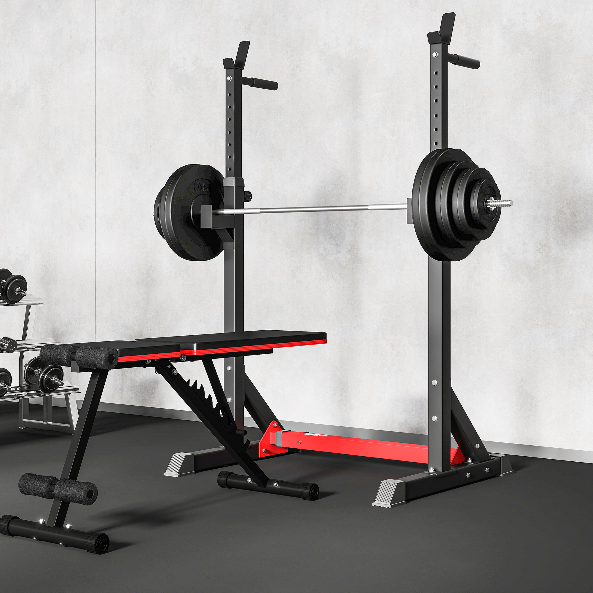 Soozier 2 Piece Pair Steel Height Adjustable Barbell Squat Rack And Bench Press