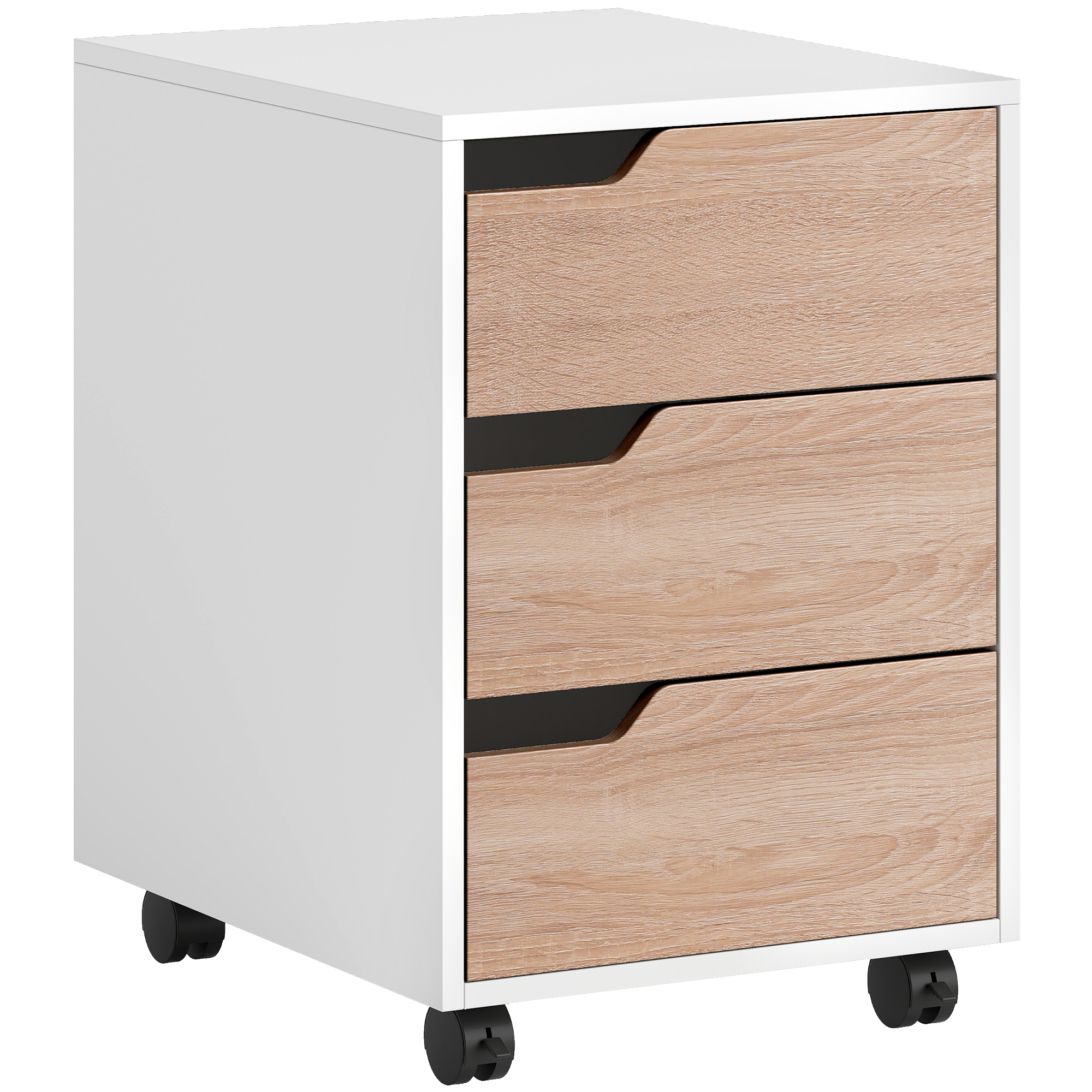 Rolling Vertical Document Organizer Unit with Castors, 3 Organizer Drawer File Organizer Unit, Print Stand with Organizer for Home Workspace, Oak 1