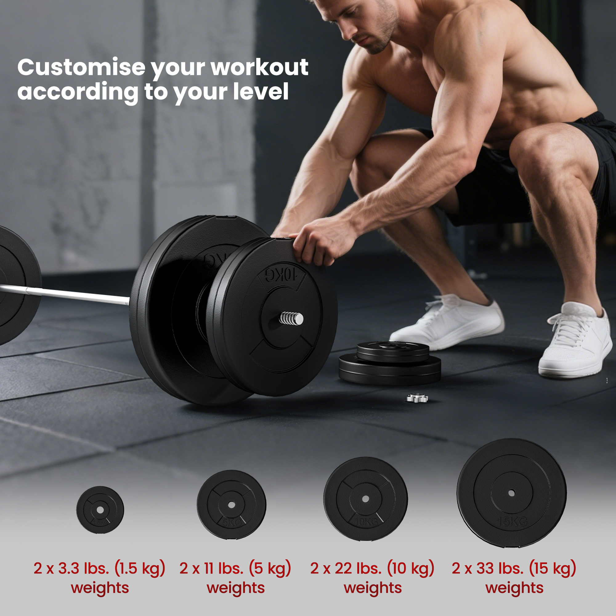 Soozier 154 lbs Barbell Weight Set, Adjustable Weights for Home Gym ...