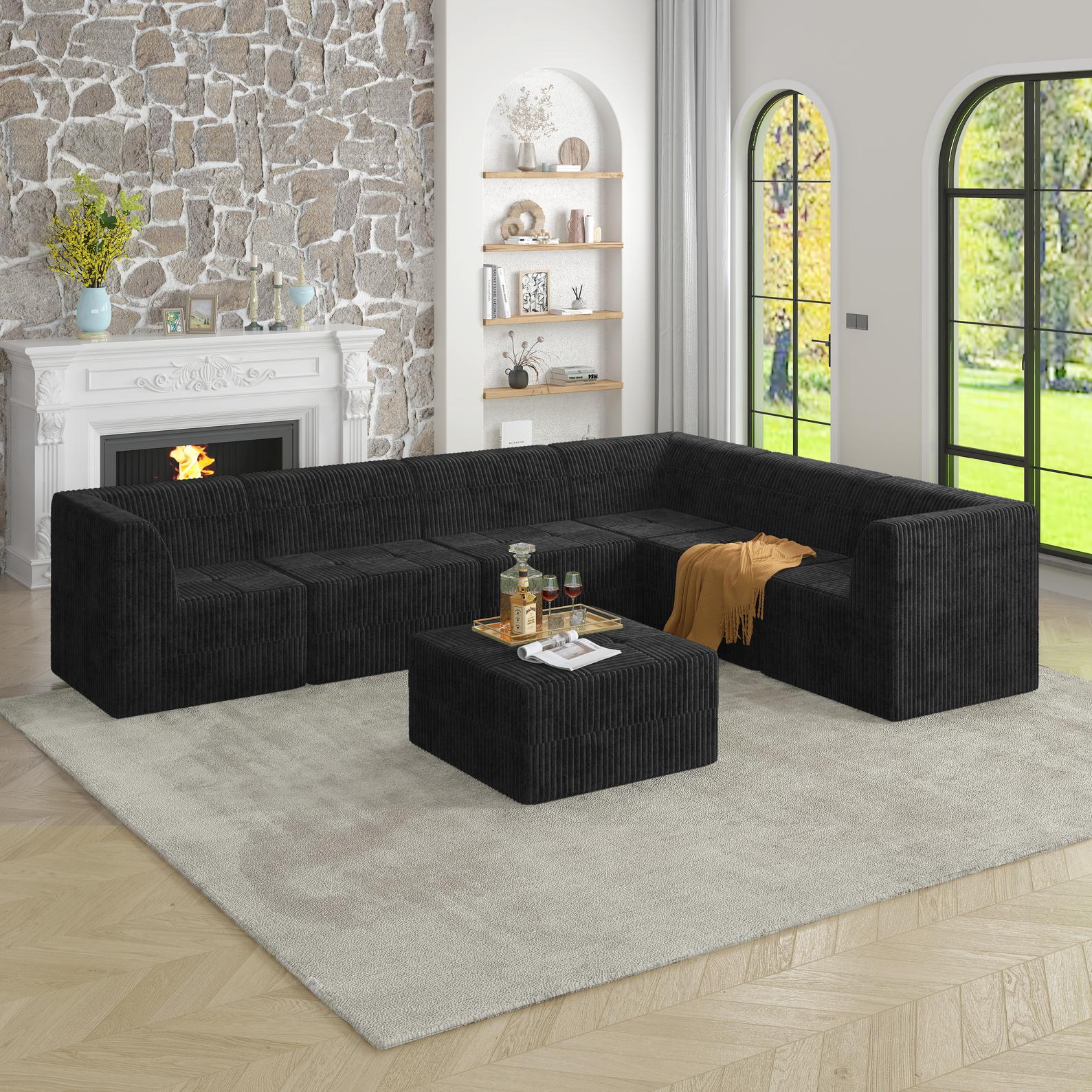 L-Shape Modular Sectional Sofa with Foam-Filled Cushions for Plush Comfort, Reversible Sleeper for Living Room, 130.5" L x 97.5" W x 30" H, Black