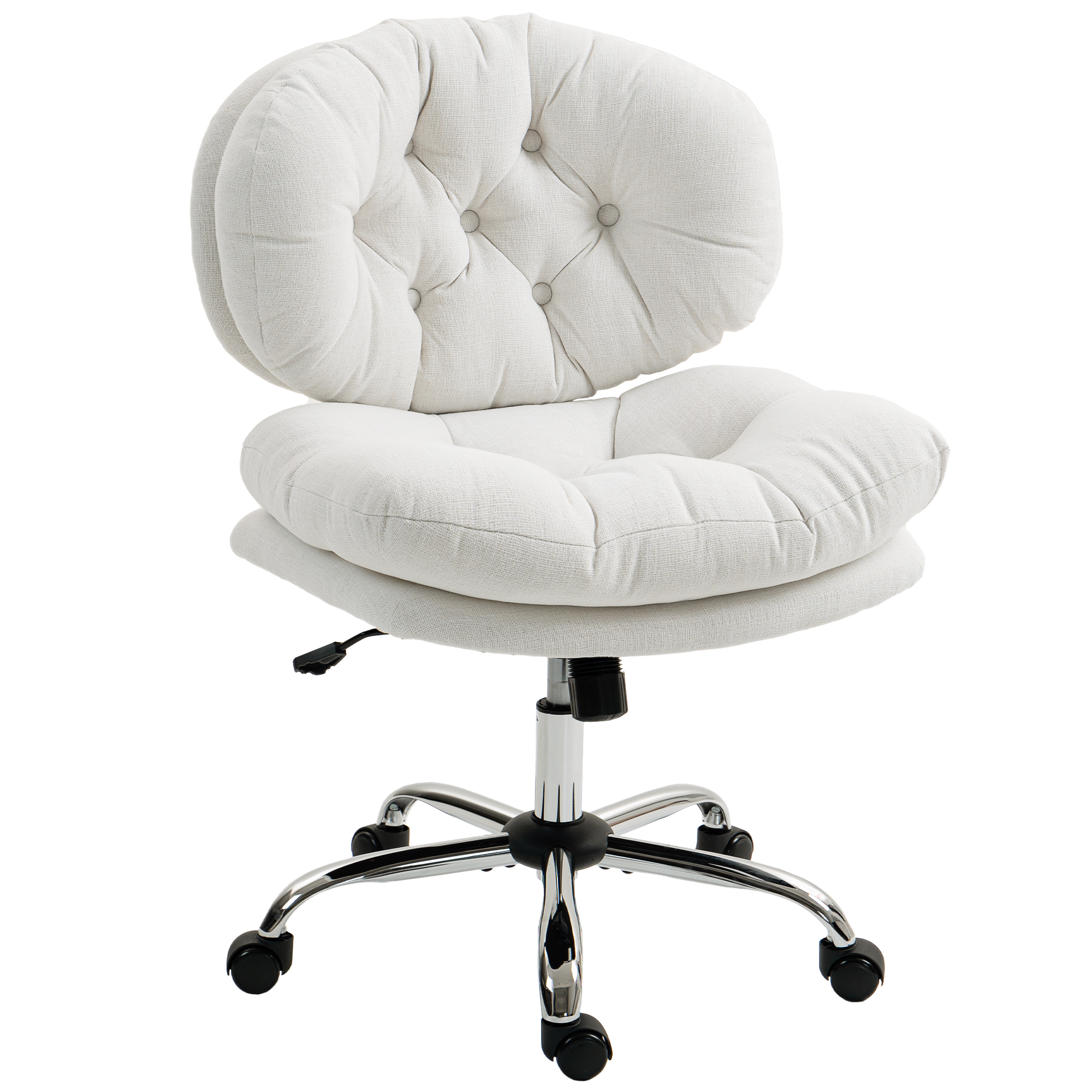 Armless Workspace Seating with Wide Padded Seat and Adjustable-Height Height, PC Work Table Seating, Cream White 1