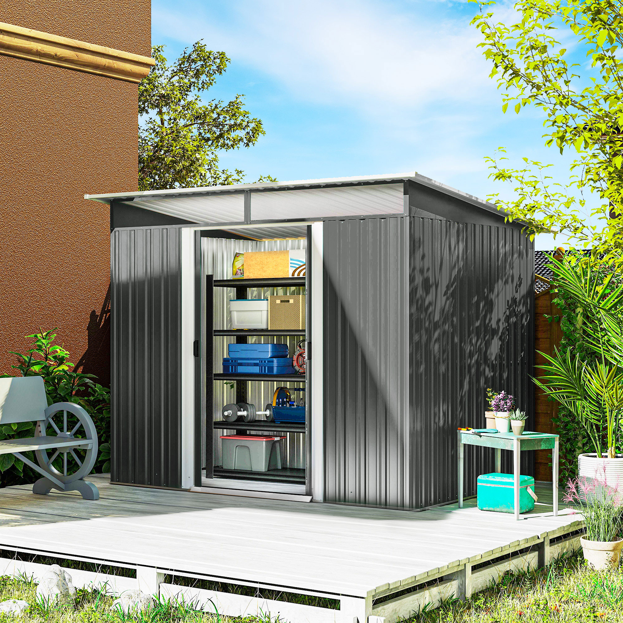 オーチャードハウス　46% Outsunny 6' x 8.5' Outdoor Metal Garden Shed Utility Tool Storage