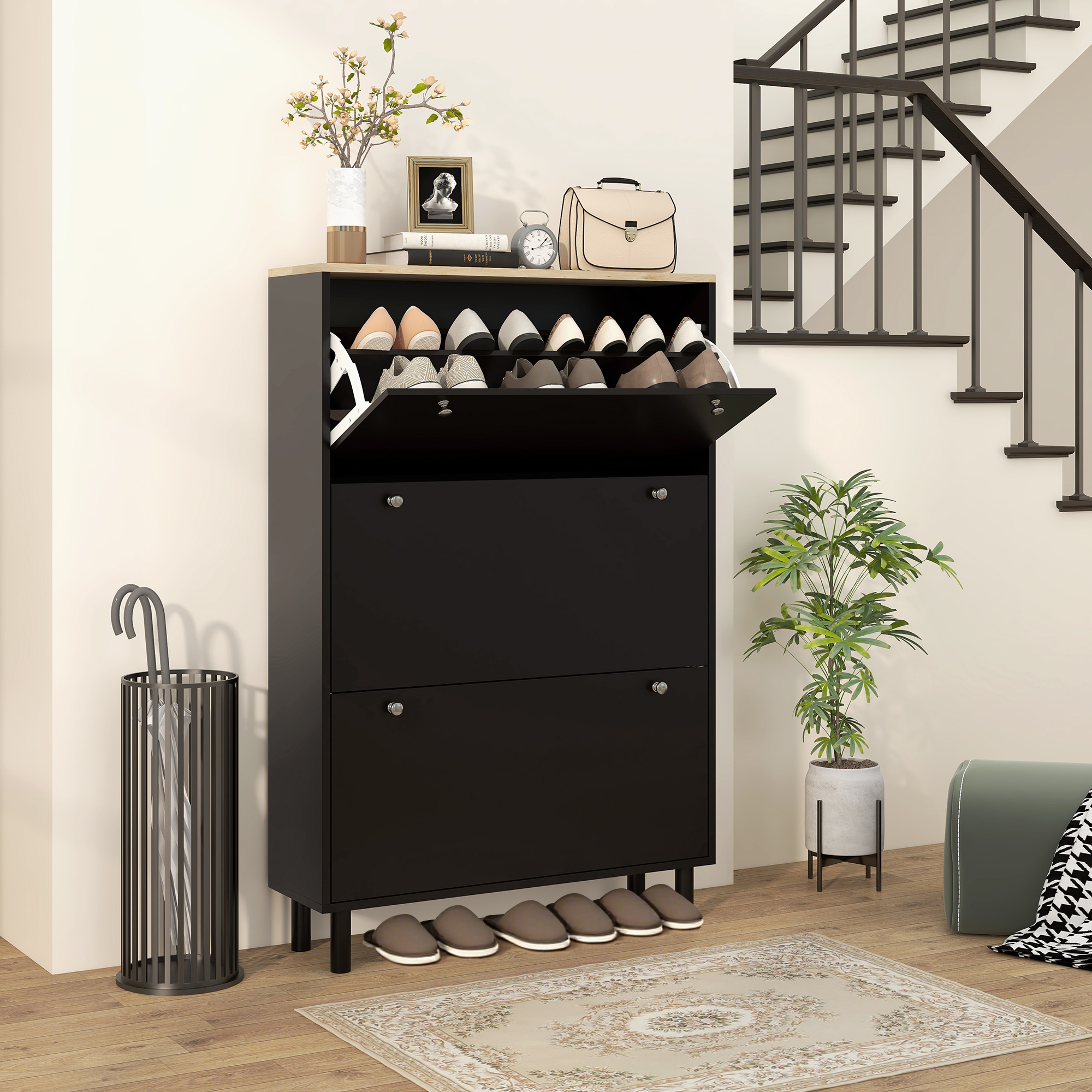 HOMCOM Entryway Shoe Storage Small Modern Flip-Flop Cabinet with 3 Flip Drawers Adjustable Shelves for 24 Pairs Black Aosom Canada