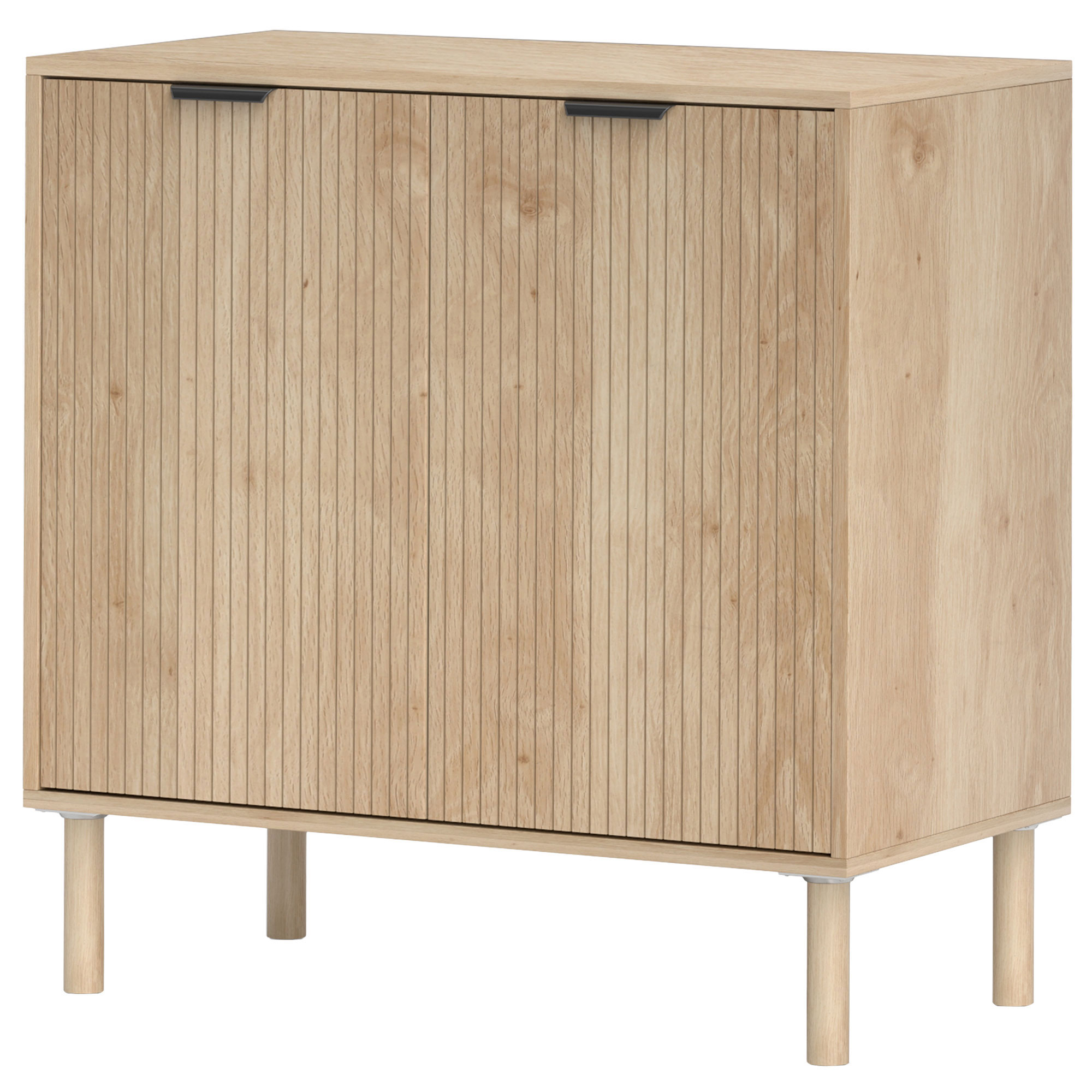 Freestanding Console Organizer Unit with Wood Legs, Accent Organizer Unit with Doors & Adjustable-Height Shelving, Elevated Stand for Living Room, Oak 1