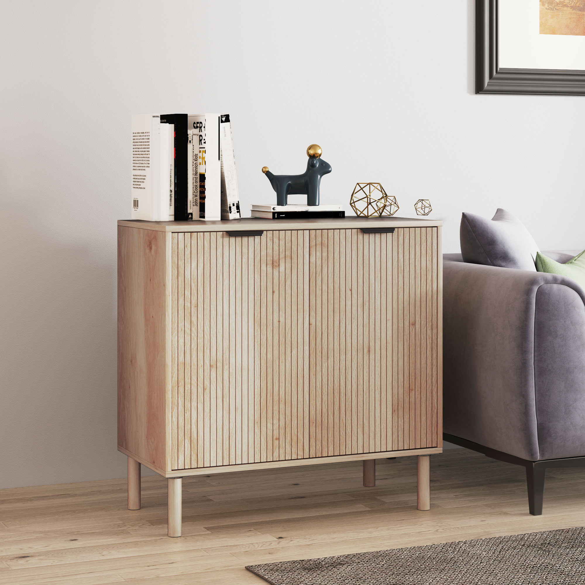 HOMCOM Accent Cabinet with Doors & Adjustable Shelf, Freestanding Storage Cabinet with Wood Legs for Living Room, Oak Aosom Canada