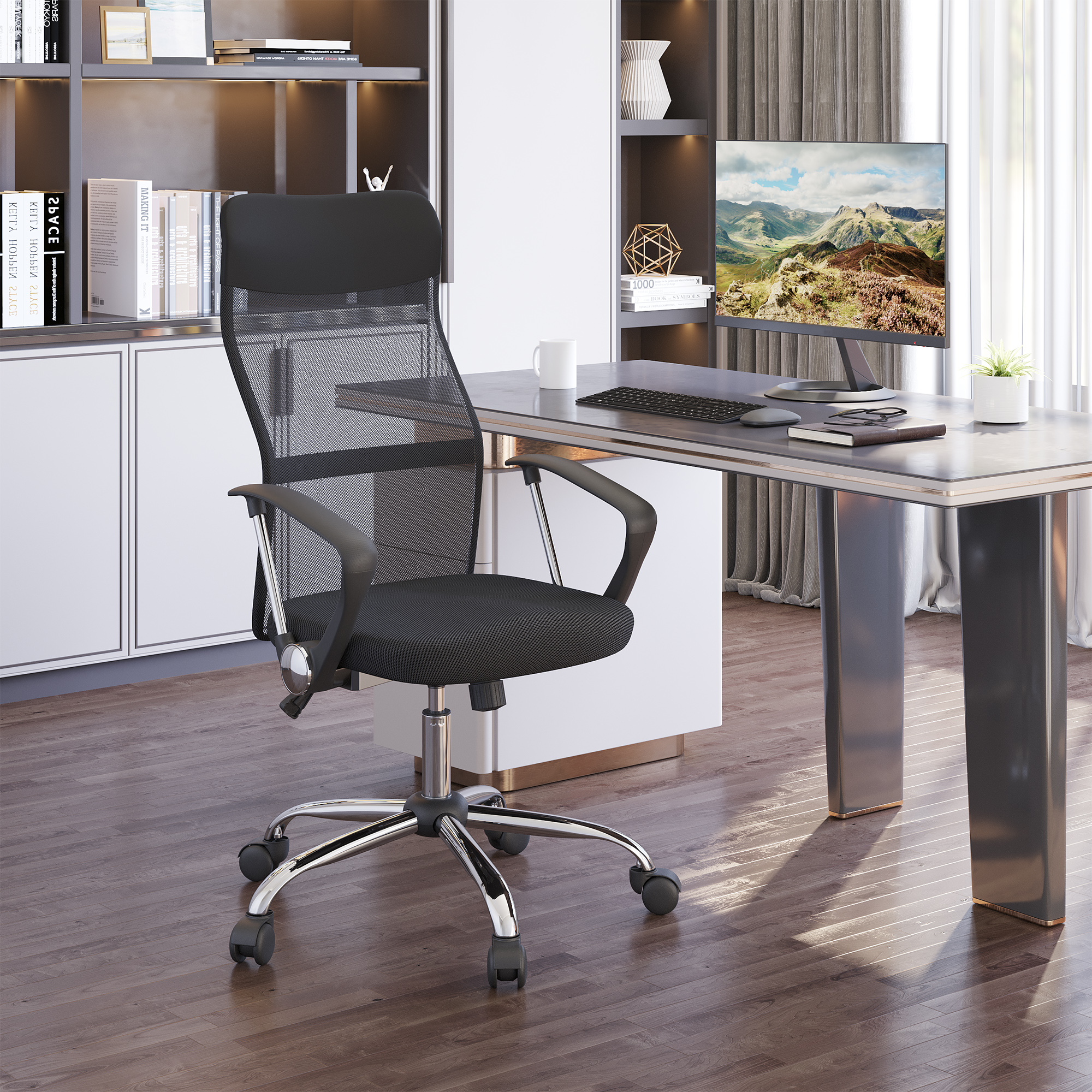 HOMCOM Office Chair High Back Ergonomic Mesh Swivel Computer Executive Desk Armchair Height Adjustable with Wheels, Black Aosom Canada