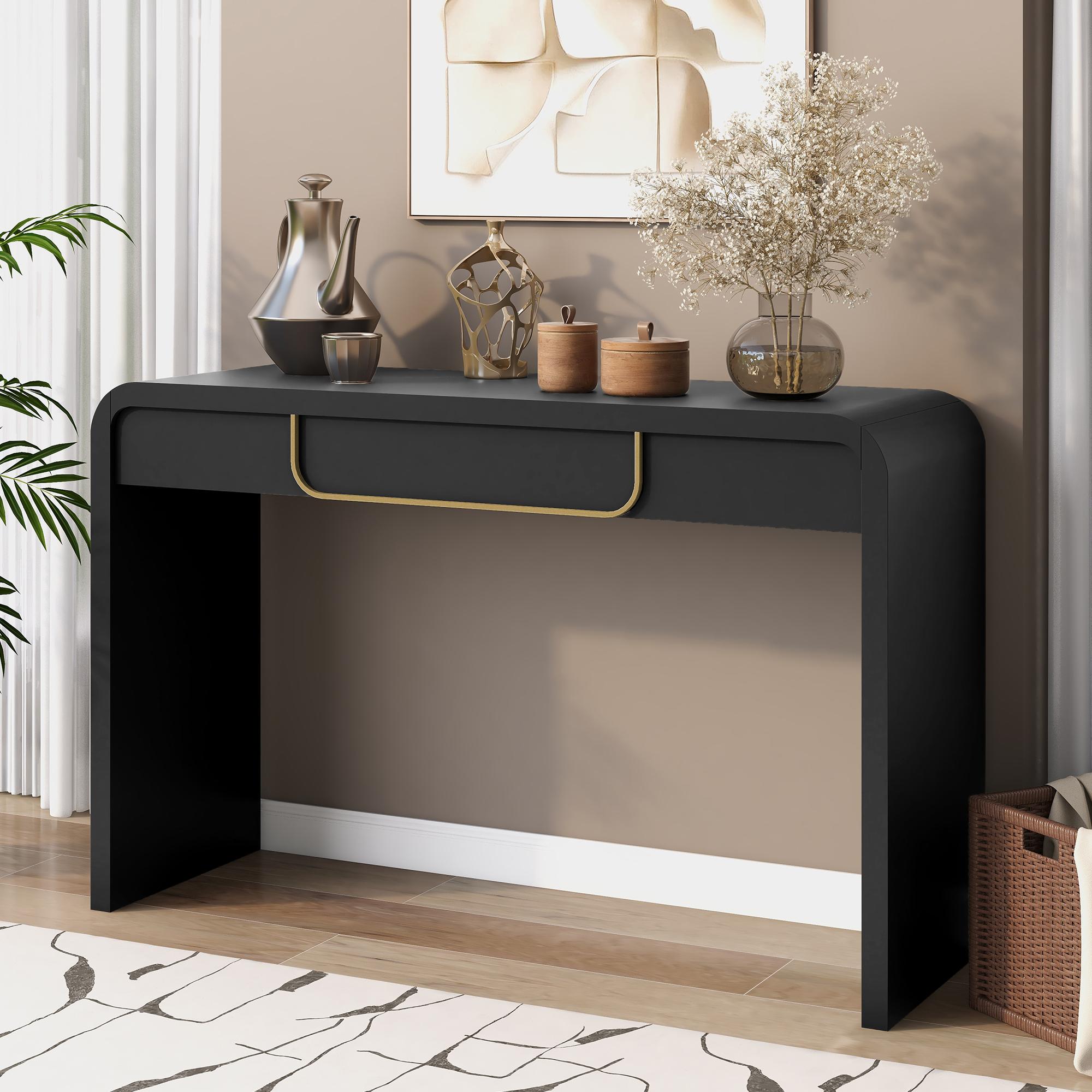 Narrow TV Sofa Table with Storage Drawers, Wood Console Table Ideal for Living Room, Entryway, 47.5'' L x 15.5'' W x 30'' H, Black Aosom Canada