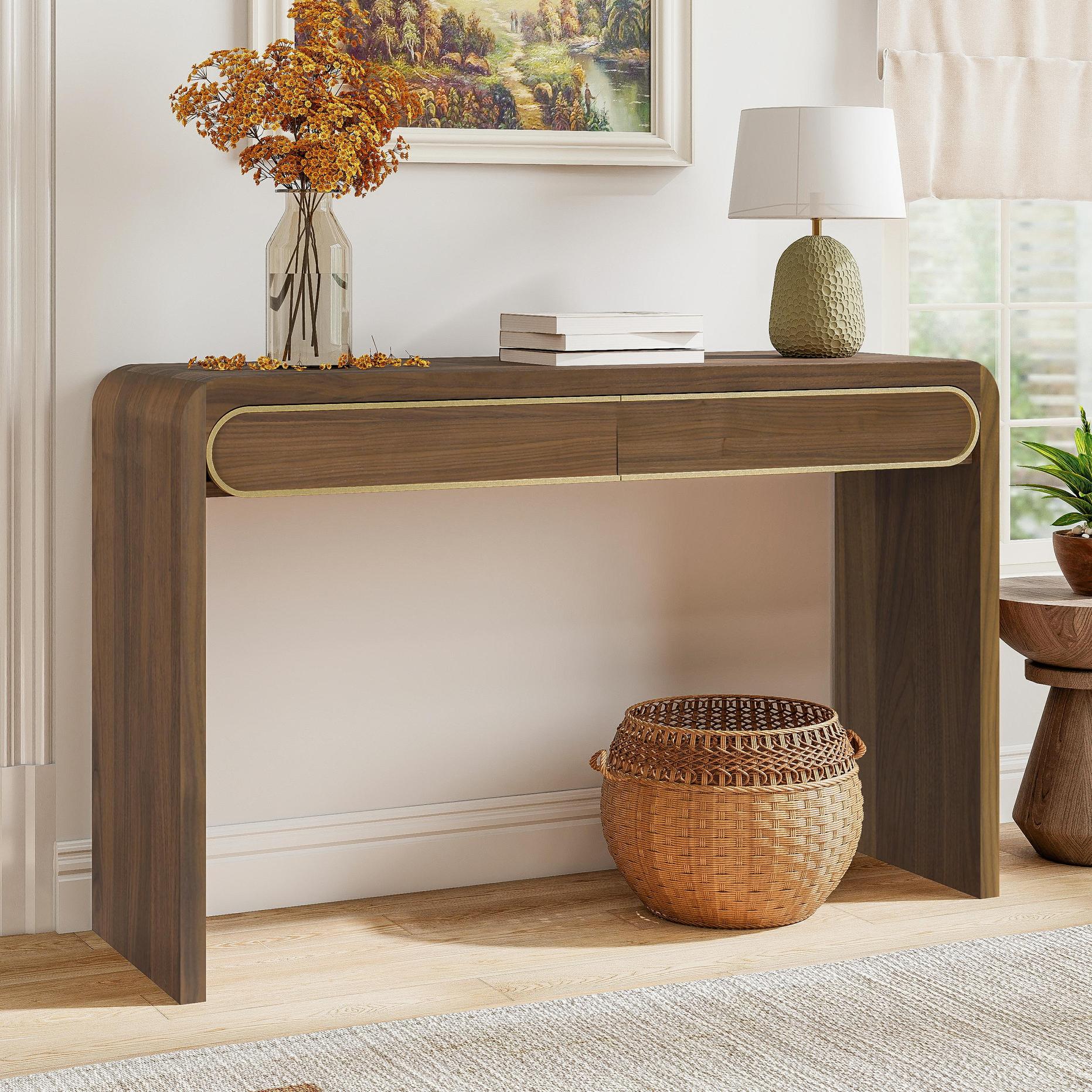 Narrow Entryway Accent Table with Storage Drawers, Wood Console Table Ideal for Living Room, Hallway, 47'' L x 15'' W x 30'' H, Brown Aosom Canada