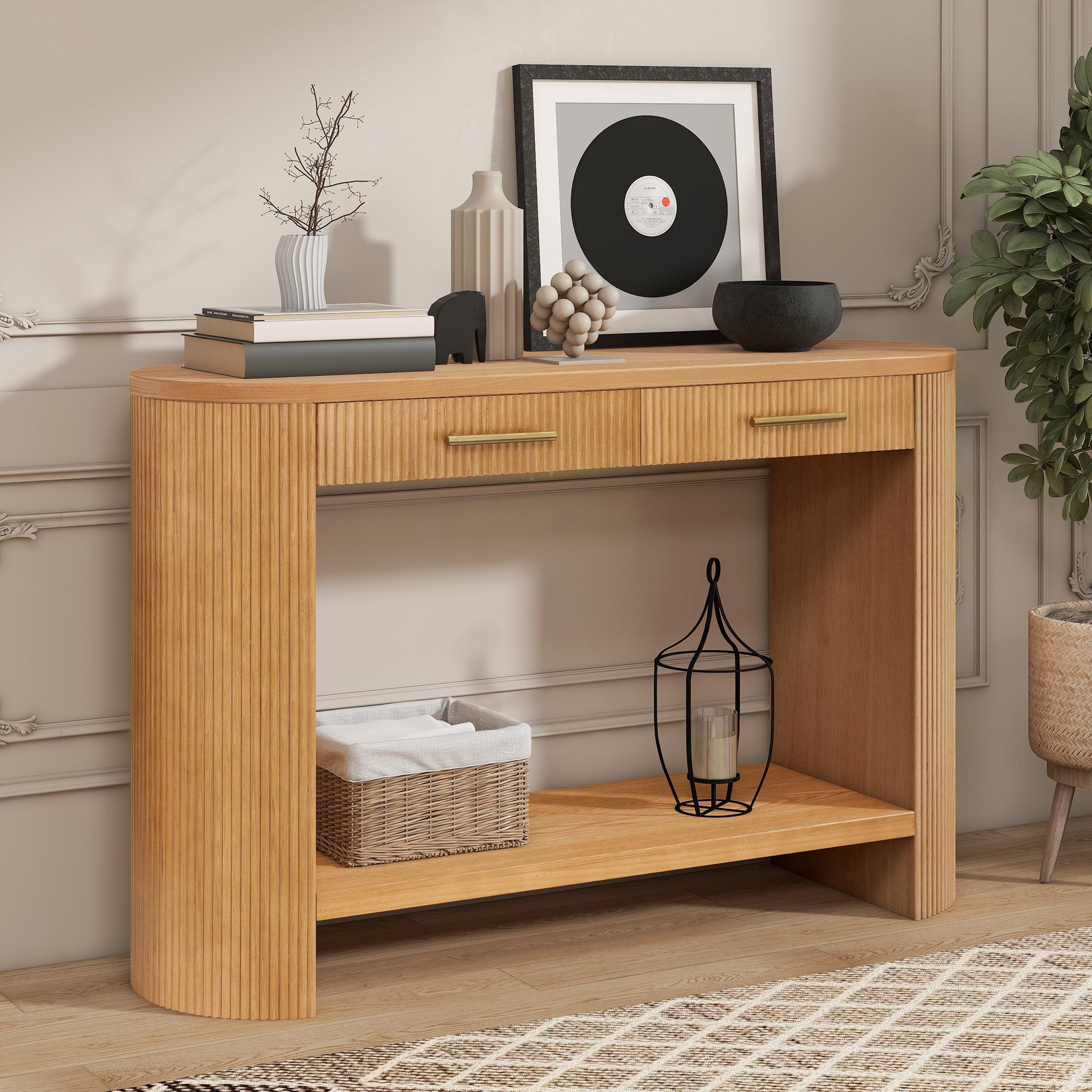 Farmhouse Console Table with Storage and Drawers, Modern Wood Sofa Table for Living Room, Hallway, 47.5'' L x 14.5'' W x 30'' H, Brown Aosom Canada