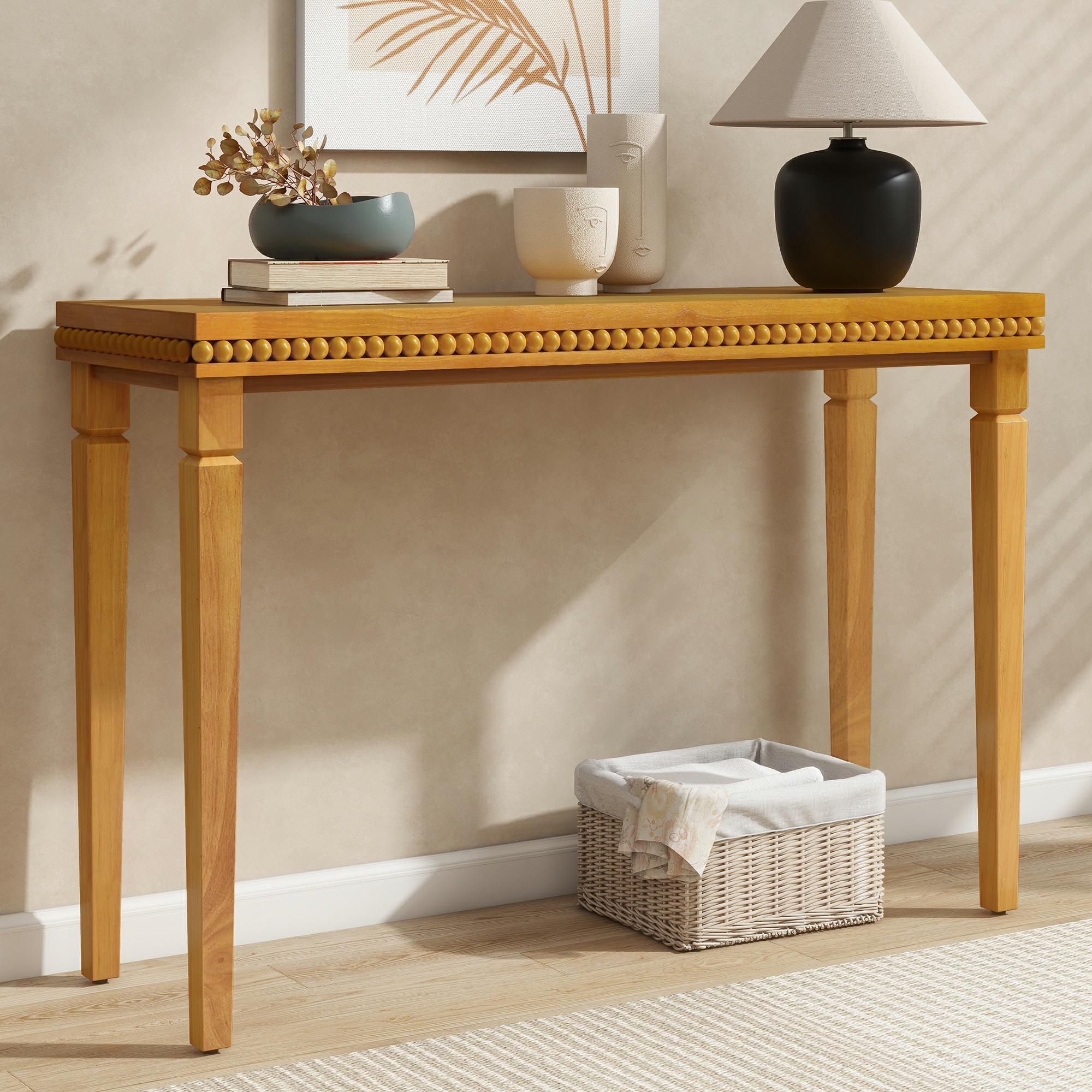 Farmhouse Console Table with Beaded Trim and Natural Wood, Sofa Table for Living Room, Hallway, 47.5'' L x 16'' W x 32'' H, Brown Aosom Canada