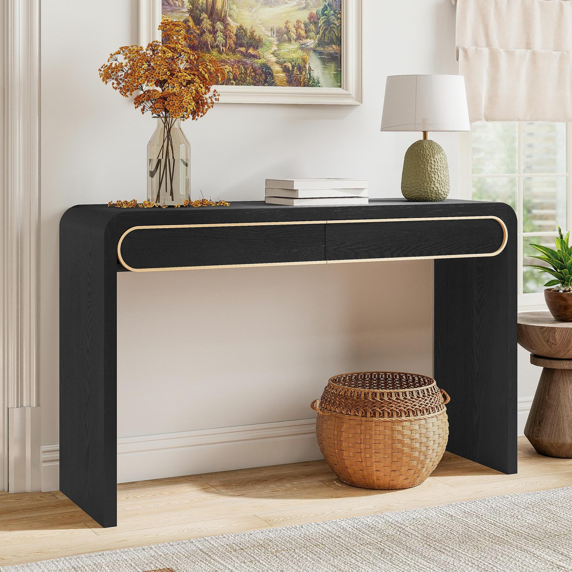 Narrow Entryway Accent Table with Storage Drawers, Wood Console Table Ideal for Living Room, Hallway, 47'' L x 15'' W x 30'' H, Black Aosom Canada