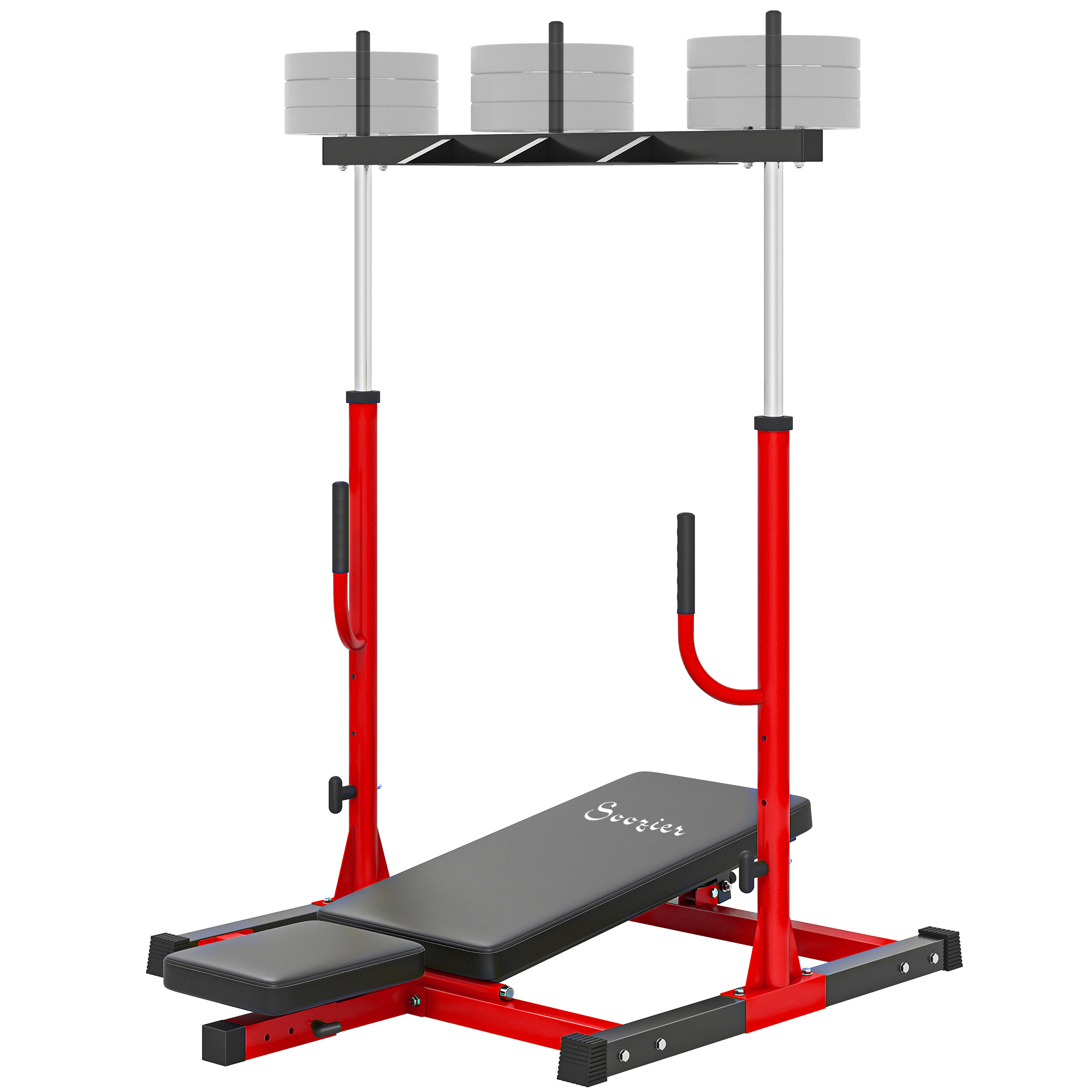 Soozier Vertical Leg Press Machine with Adjustable Leg, Back, and Head Positions, 1" Standard Plate Compatible, Red