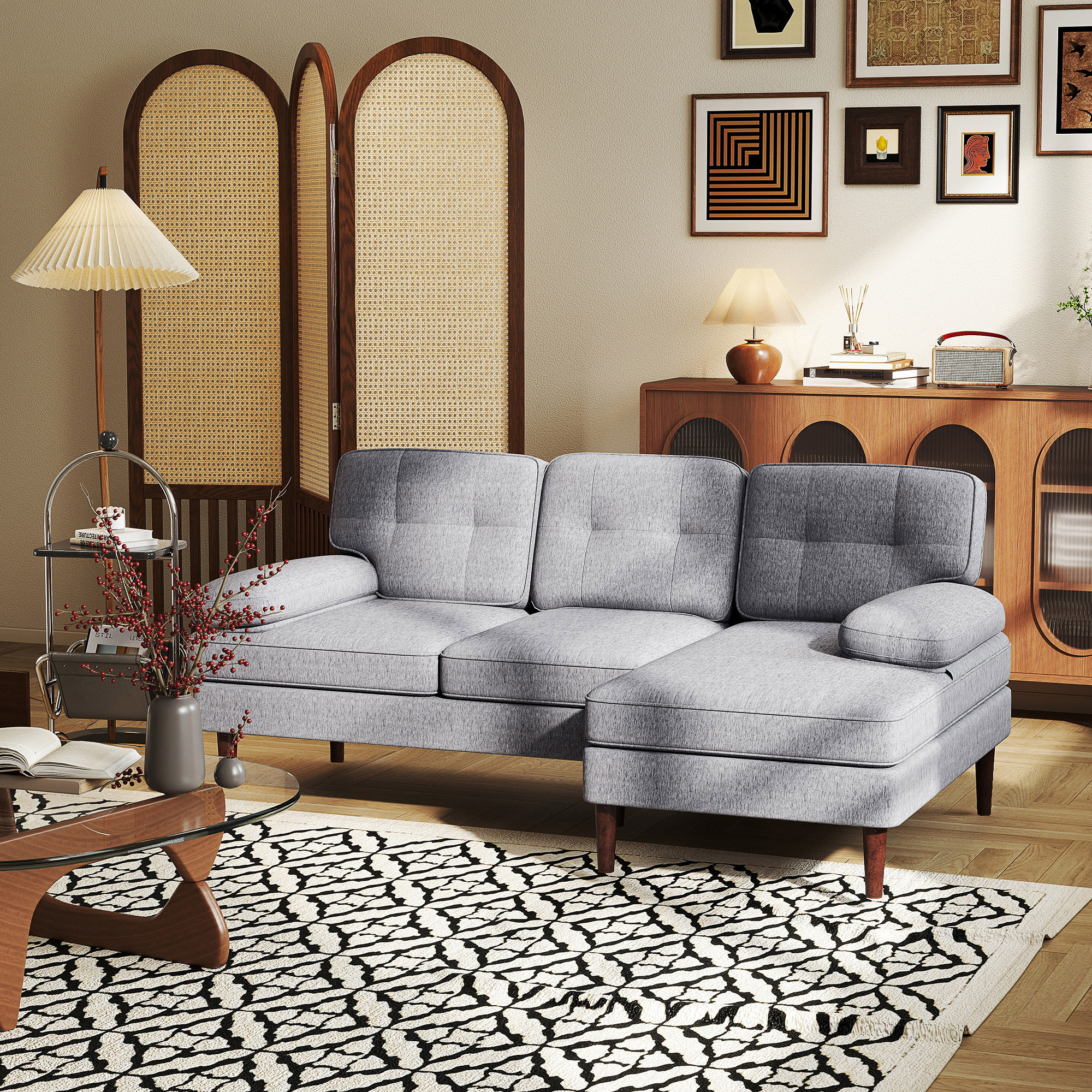 HOMCOM Modern Corner Couch with Right Chaise Lounge, Tufted 3
