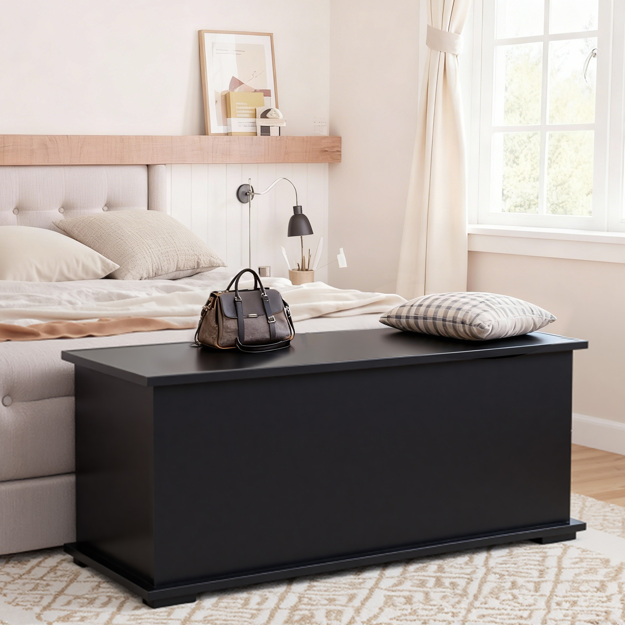 HOMCOM Storage Chest with Flip-Top Lid, 100 cm Toy Box Organizer with 2 Safety Hinge, Storage Bench, Supports 120 kg, Black Aosom Canada