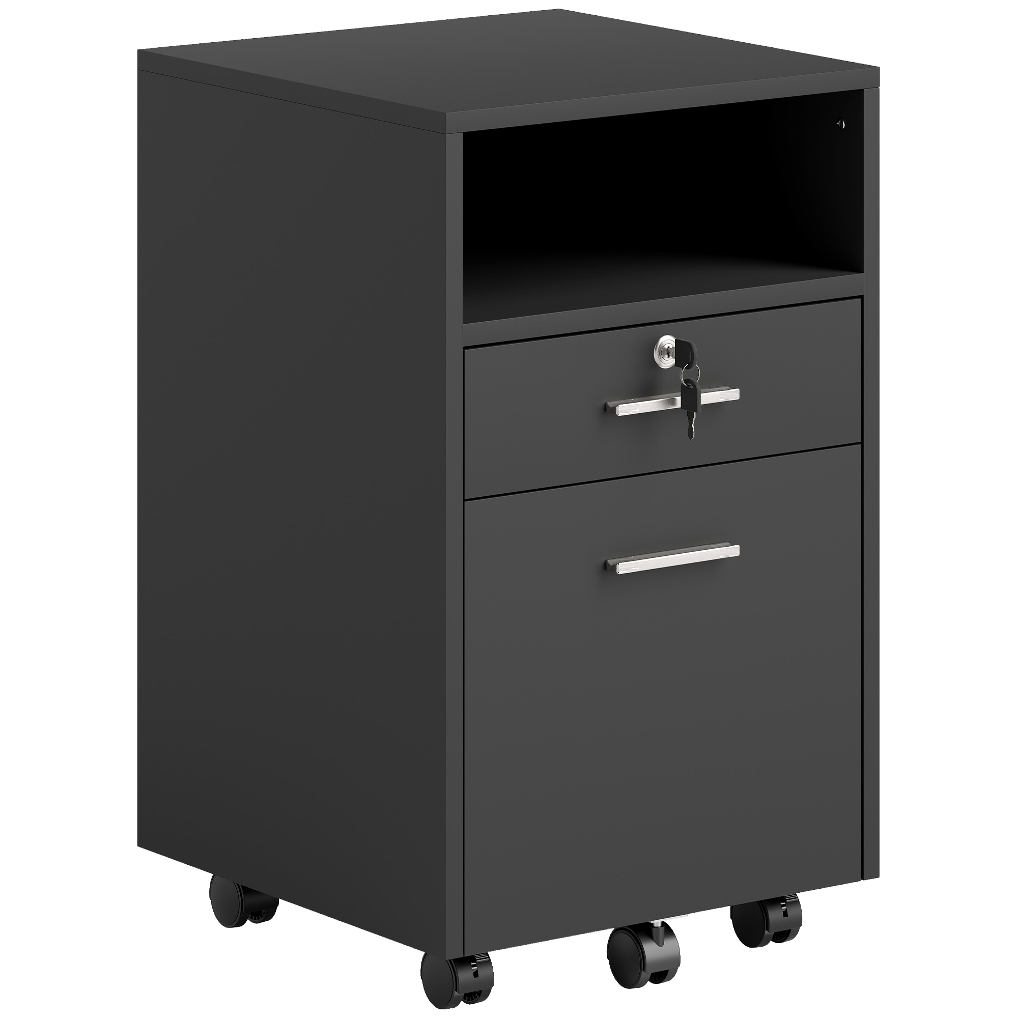 Lockable Home Workspace Organizer Cabinets on Castors for A4, Compact Document Organizer Unit with 2 Drawers, Letter Size, Black 1