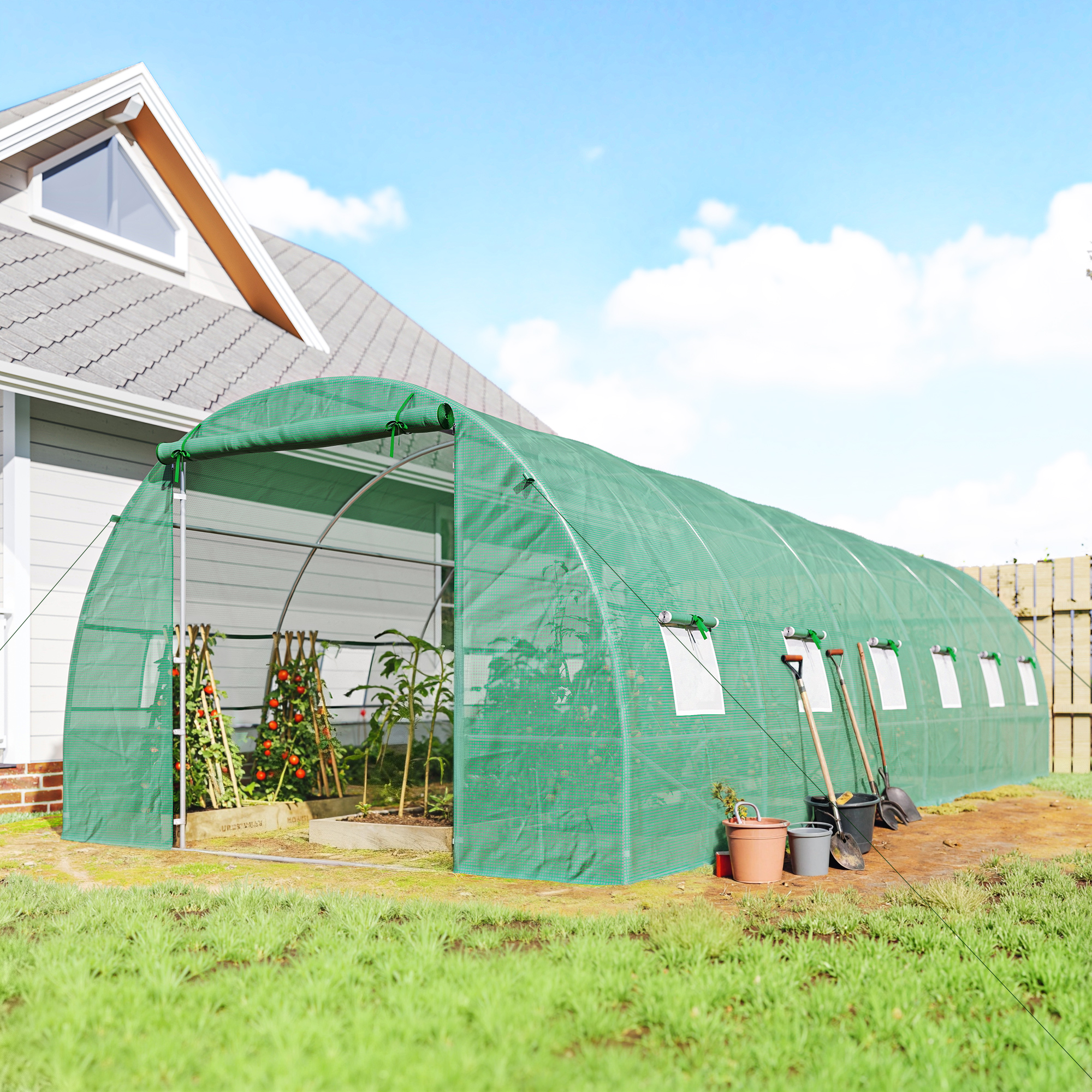Outsunny Large Walk-in Tunnel Greenhouse: 26.2'x10'x6.7' Steel Frame for Outdoor Garden Plants, Green Aosom Canada