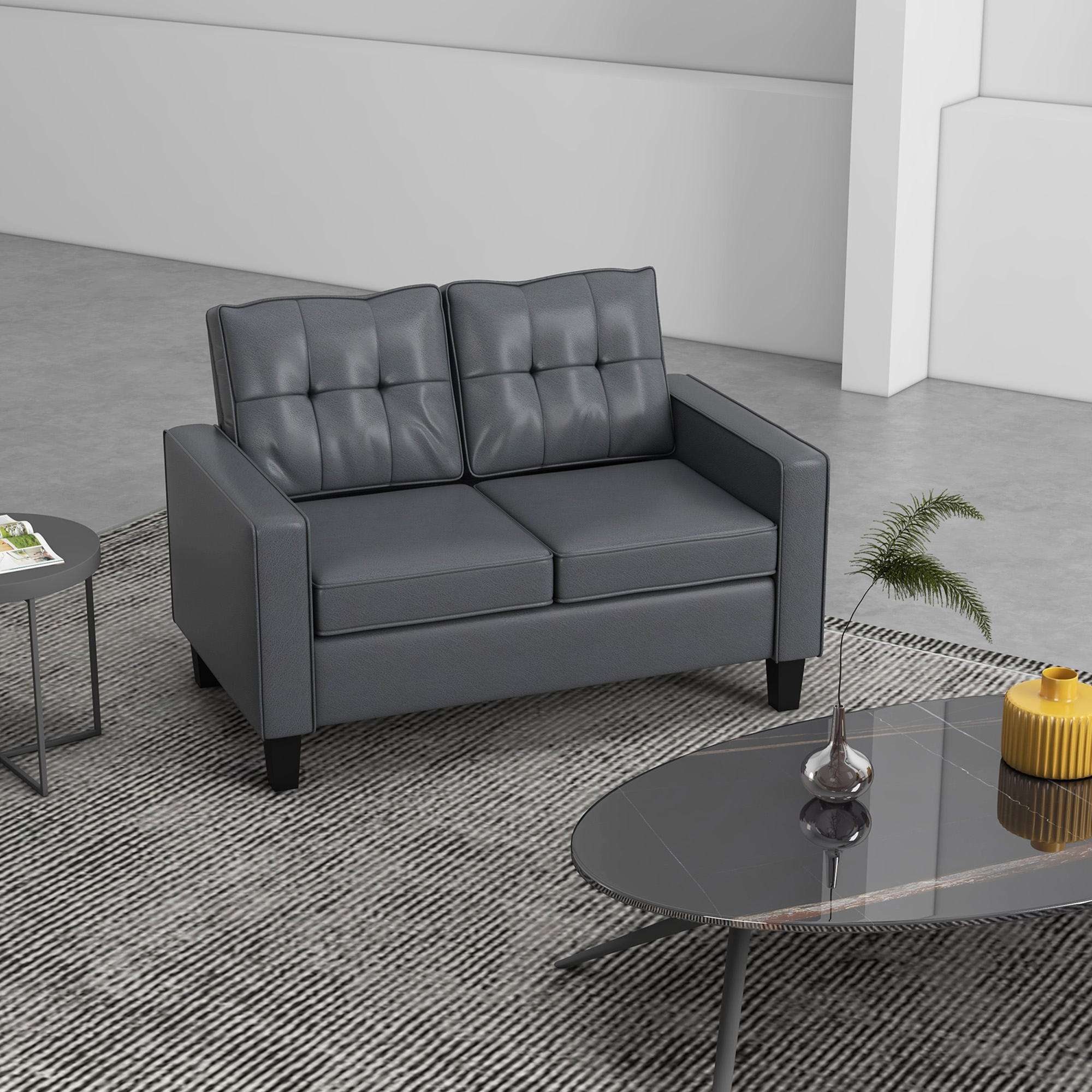 HOMCOM Grey 51" Leather Loveseat with Armrest and Tufted Backrest Cozy 2 Seater Sofa Aosom Canada