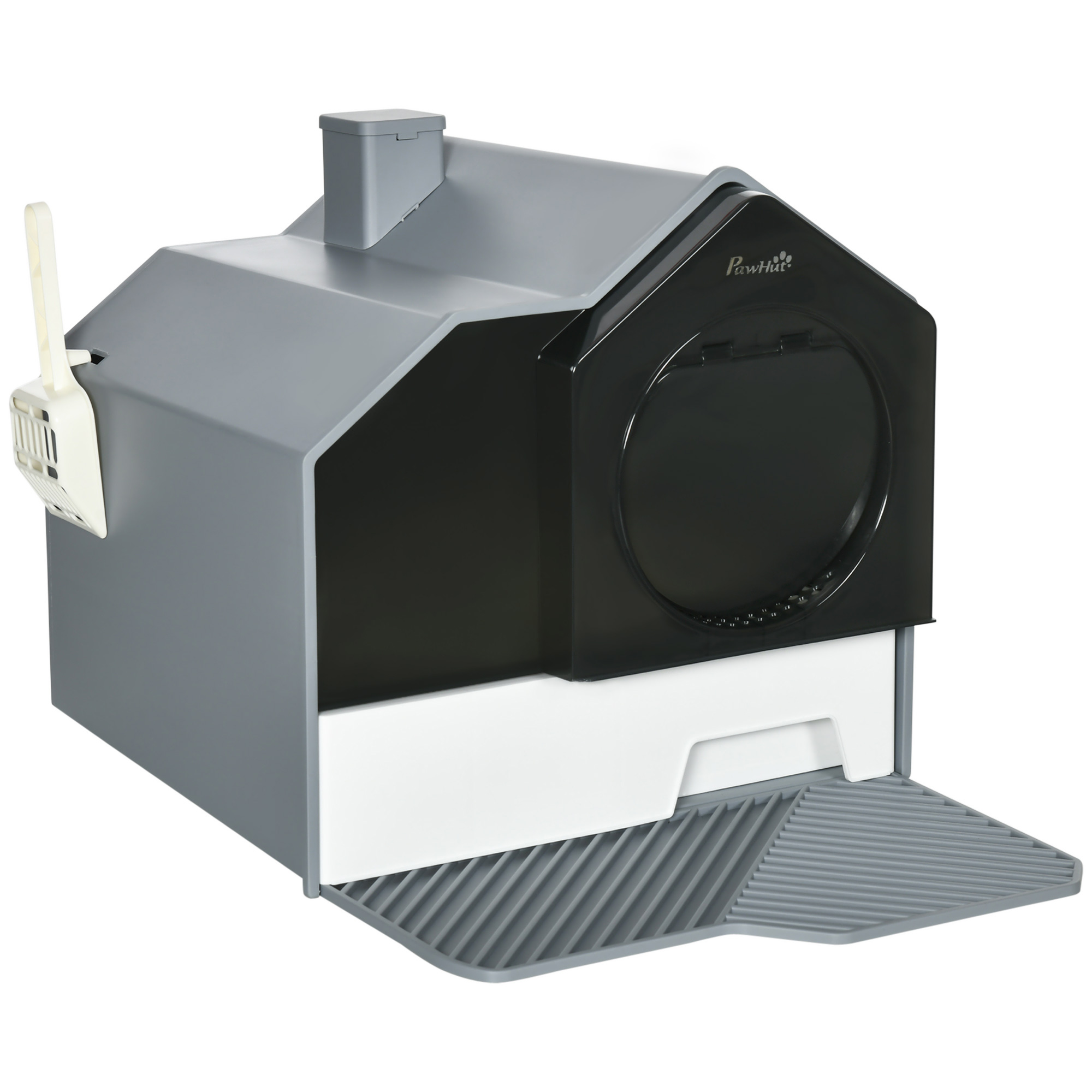 Litter Box Enclosure Fockety Stainless Steel Litter Tray, High Wall Cat Litter Box Top Entry Large Pan For Big Cats With Scoop, Non Sticky Anti Leakage Enclosed Metal High Sided, Easy Cleaning