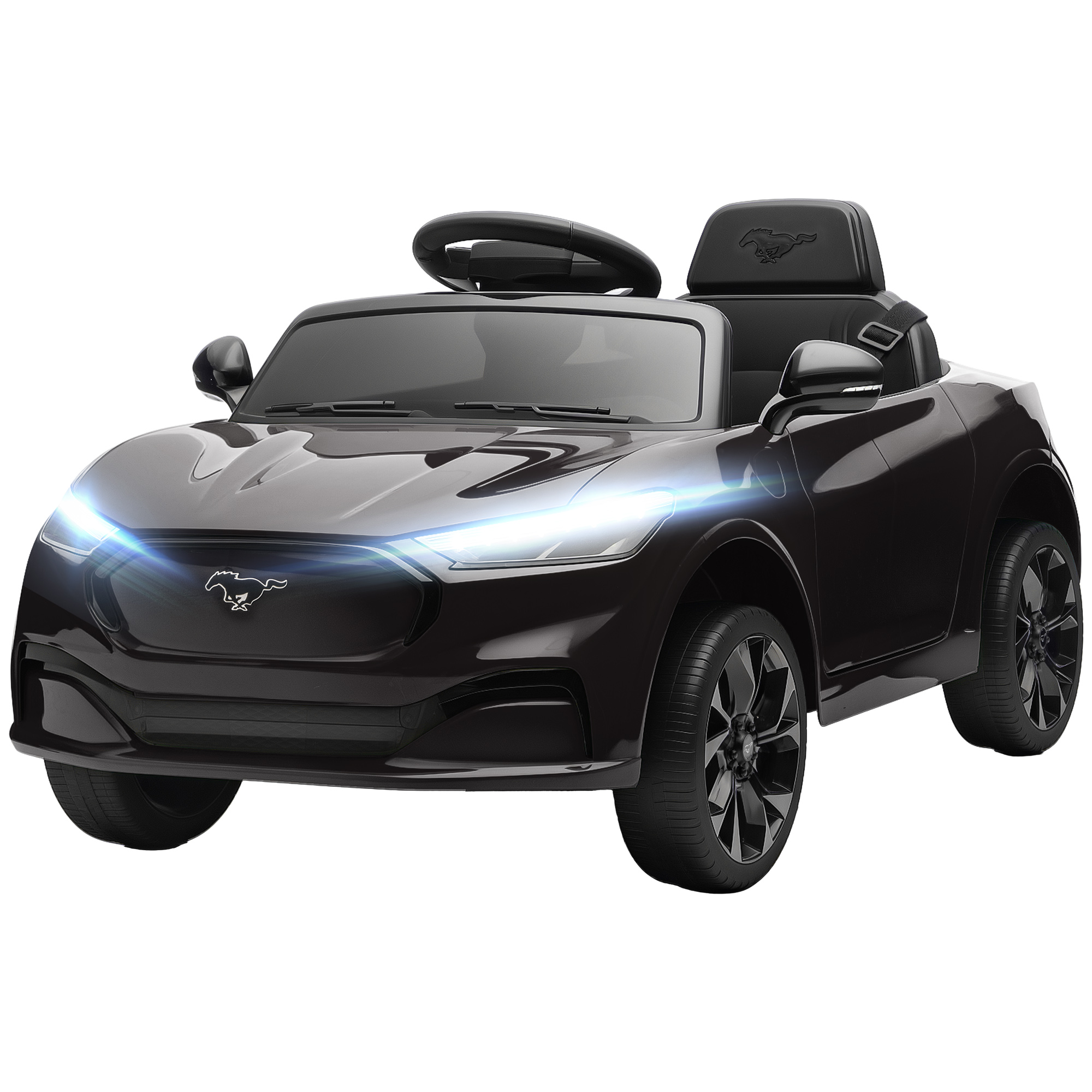 Qaba 12V Kids Ride On Car, Licensed Ford Mustang Mach-E Electric Car with Remote Control, LED Light, Music, Black