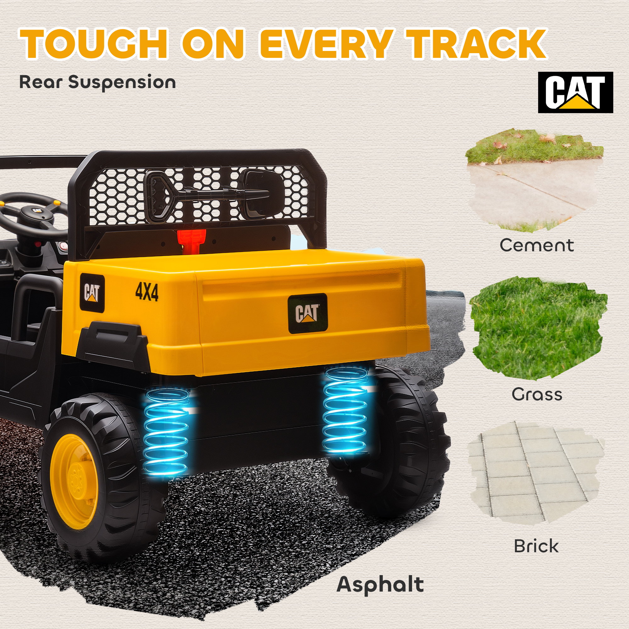 Qaba 24V Kids Ride on Tractor, 4WD 2 Seater Licensed Caterpillar