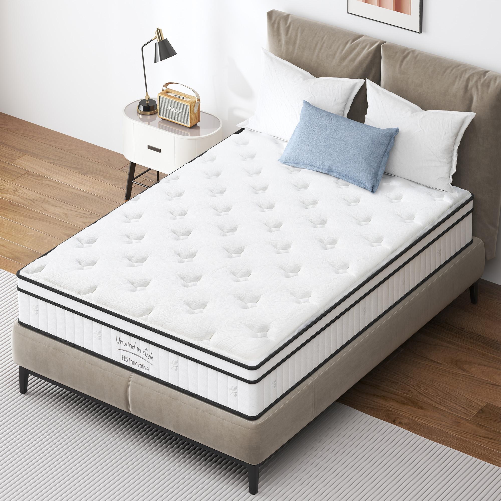 10 Inch Hybrid Mattress, Memory Foam & Pocket Springs, CertiPUR-US Certified, 54'' L x 75'' W x 10'' H, White Aosom Canada