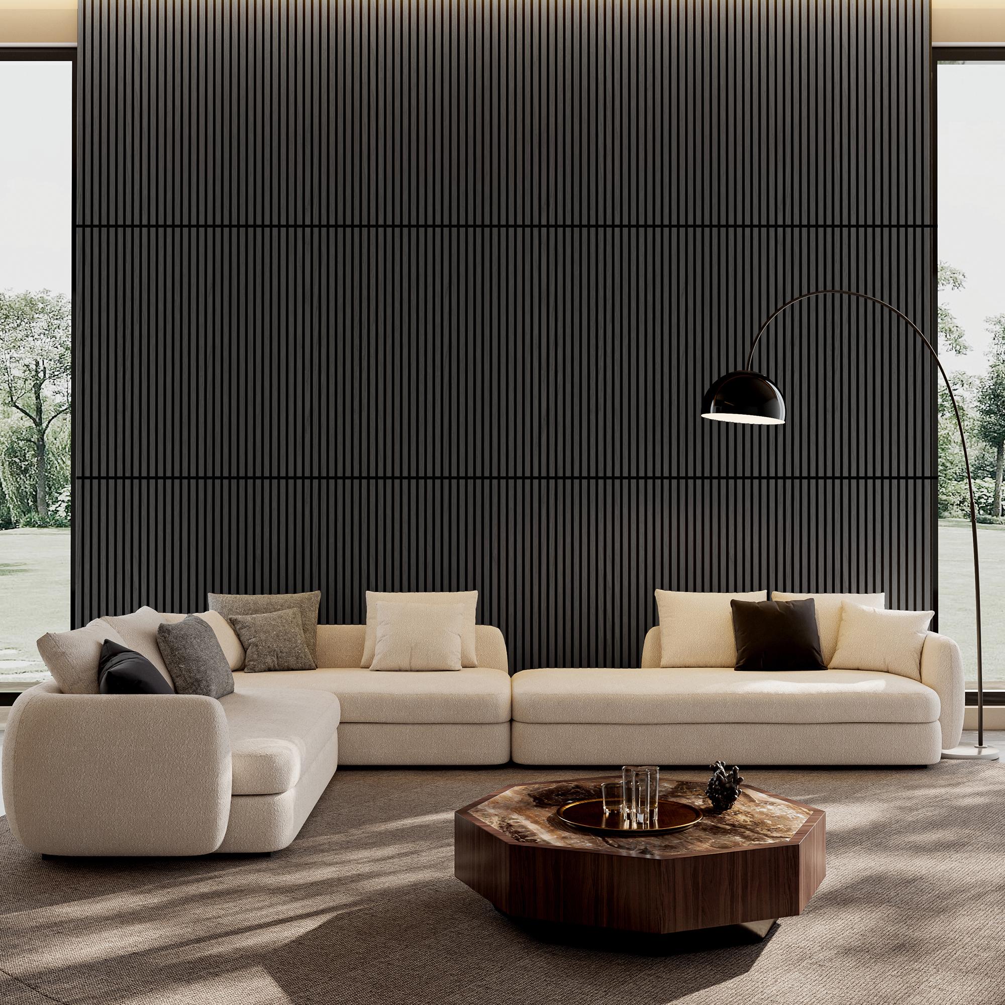 4-Pack Wood Slat Acoustic Wall Panels with MDF & High-Density Polyester, Fluted Cladding for Wall or Ceiling, 45.5" L x 23.5" W x 1" H, Gray