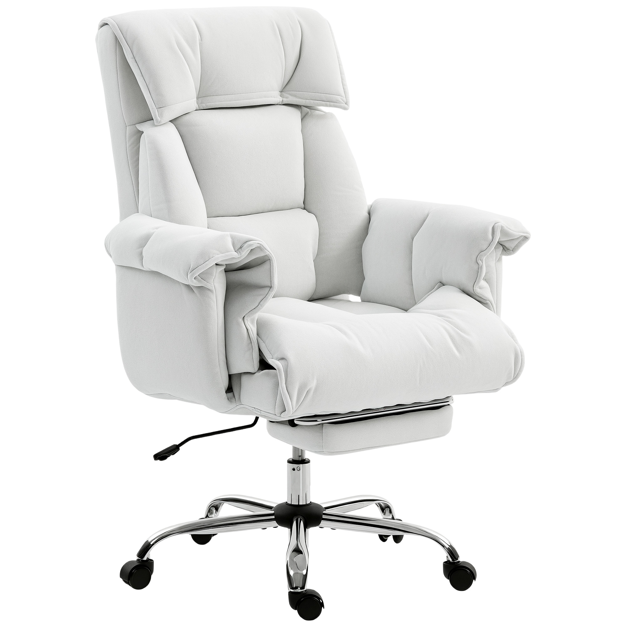 HOMCOM High Back Office Chair, Reclining Desk Chair with Footrest, High Resilience Foam, Rolling Wheels, Cream White