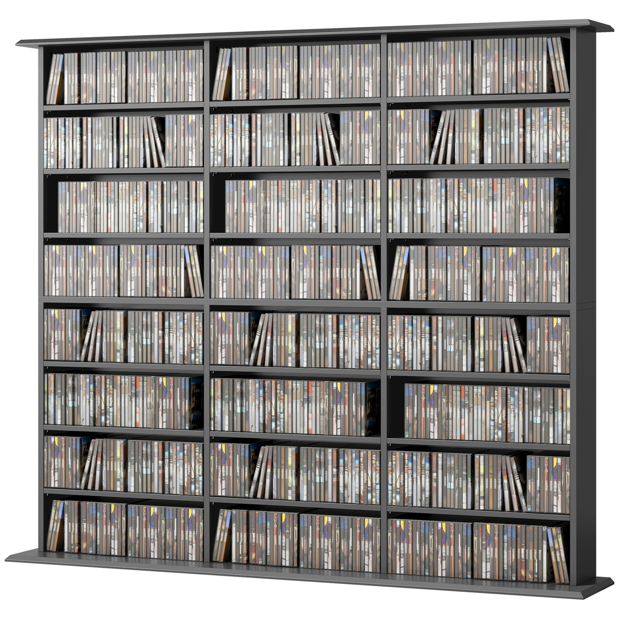 HOMCOM Media Storage Cabinet, 8-Tier DVD Shelf with 18 Adjustable