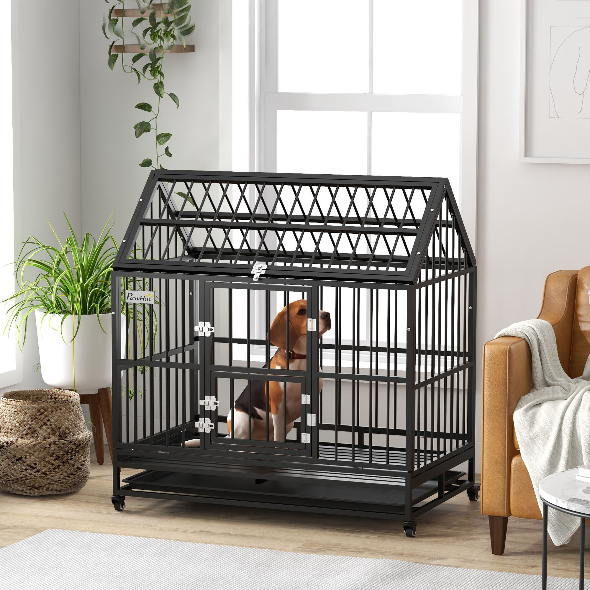 PawHut 49" Heavy Duty Dog Crate, Dog Kennel with Removable Tray, Doors, Openable Roof, for Dogs up to 40 kg, Black Aosom Canada
