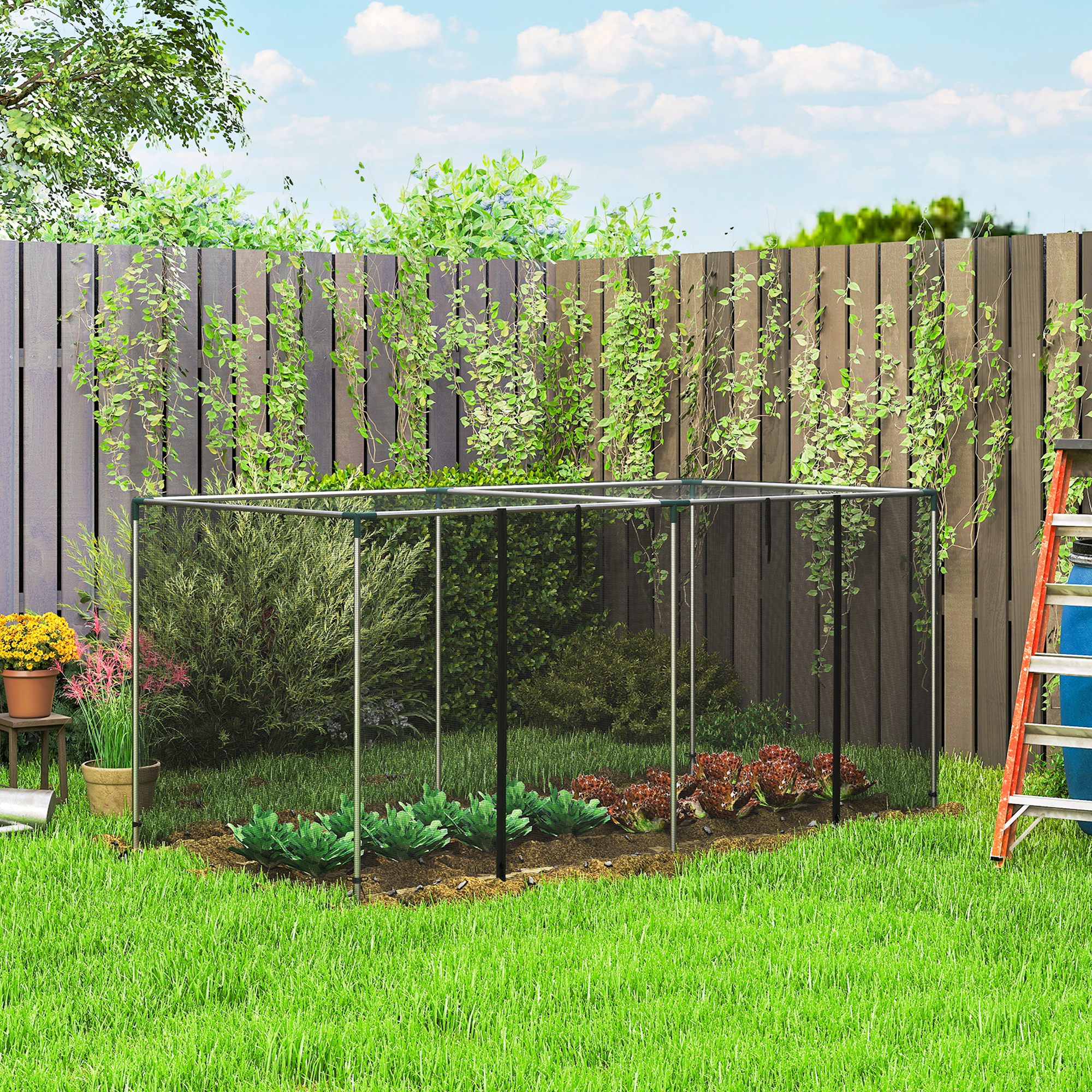 Outsunny Galvanized Steel Crop Cage, Plant Protection Tent with Zippered Door, 8' x 4', Black Aosom Canada