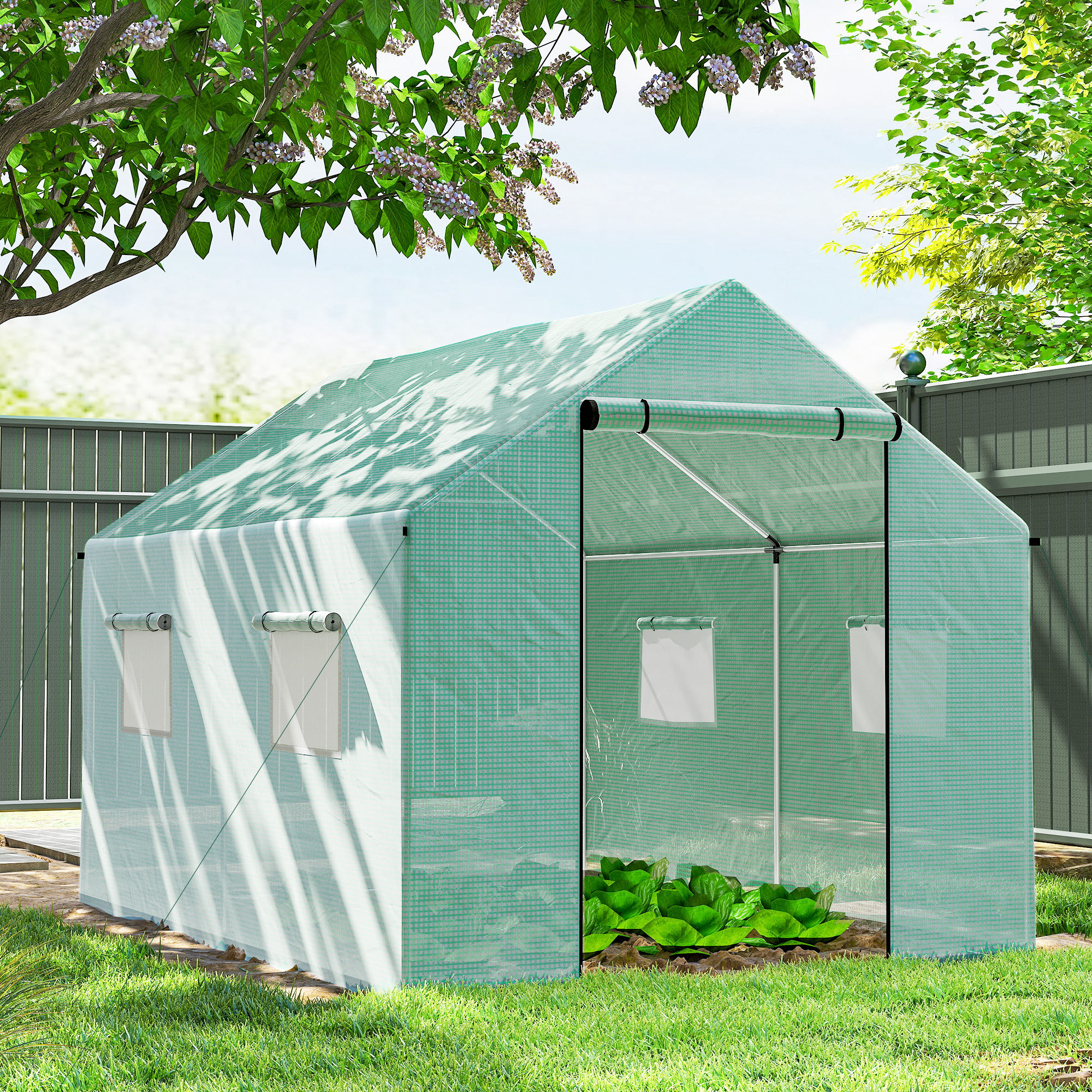 Outsunny Walk-in Tunnel Greenhouse UV-resistant Green House with
