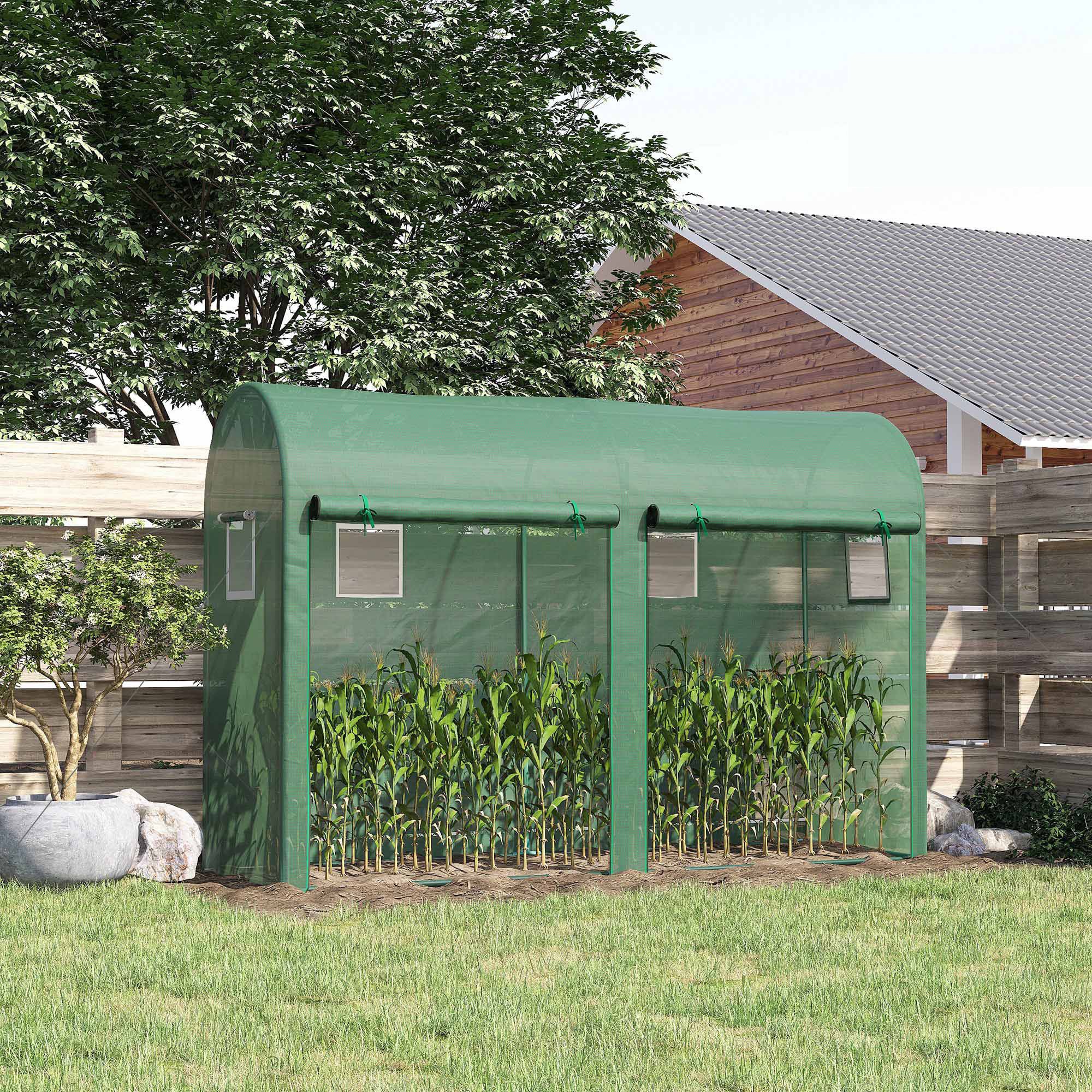 Outsunny Outdoor Garden Greenhouse, Steel Greenhouse tent with 2 Doors and 4 Windows for Backyard, Patio, 9.8'x3.3'x6.6', Green Aosom Canada