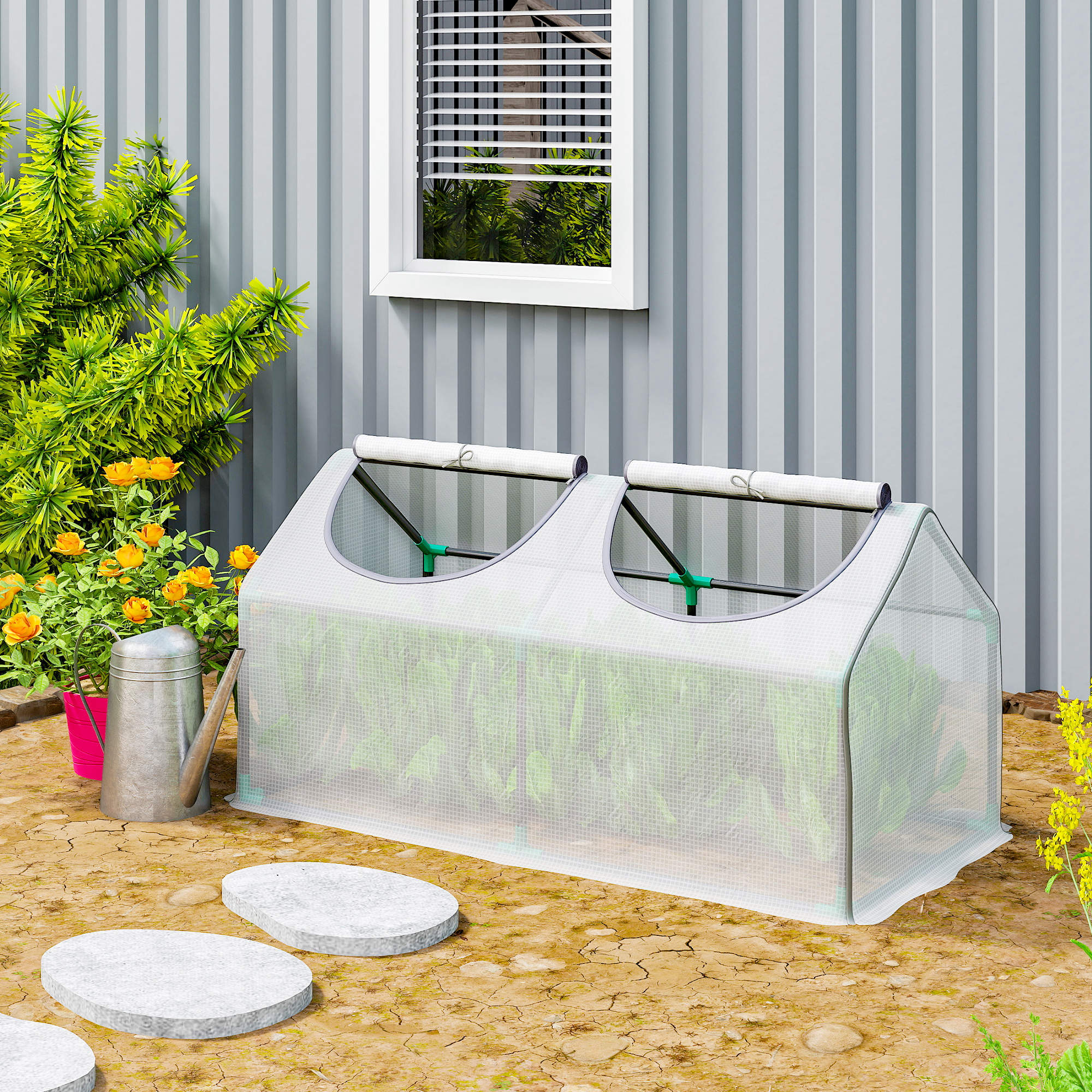 Outsunny Portable Mini Tunnel Greenhouse Garden Warm House with 2 Windows Steel Frame PE Cover, 47" x 24" x 24", White Aosom Canada