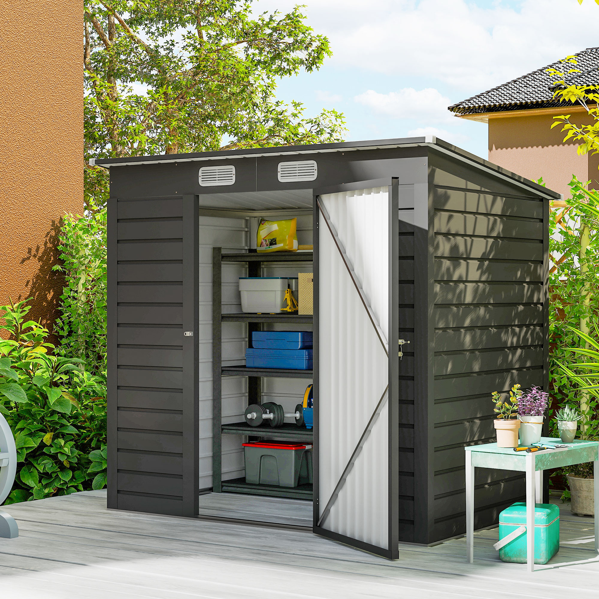 Outsunny 6 x 4ft Galvanized Garden Storage Shed with 2 Vents & Lockable Door, UV Resistant Metal Outdoor Shed, Grey Aosom Canada