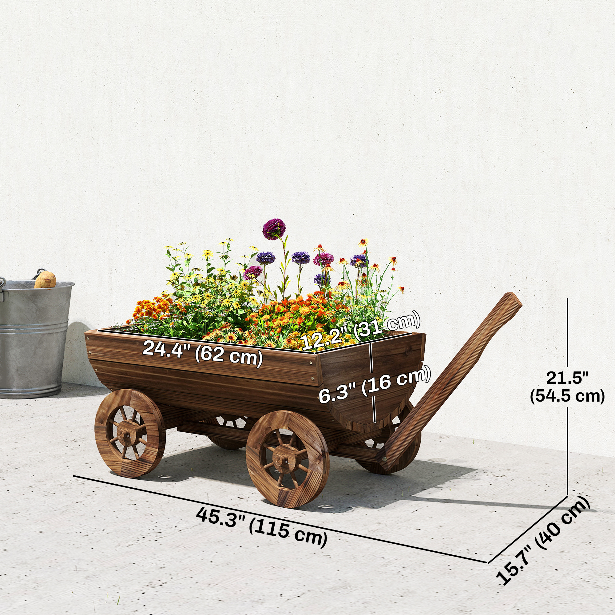 Outsunny Wooden Wagon Planter Box, Mobile Garden Planter with 4 Wheels ...