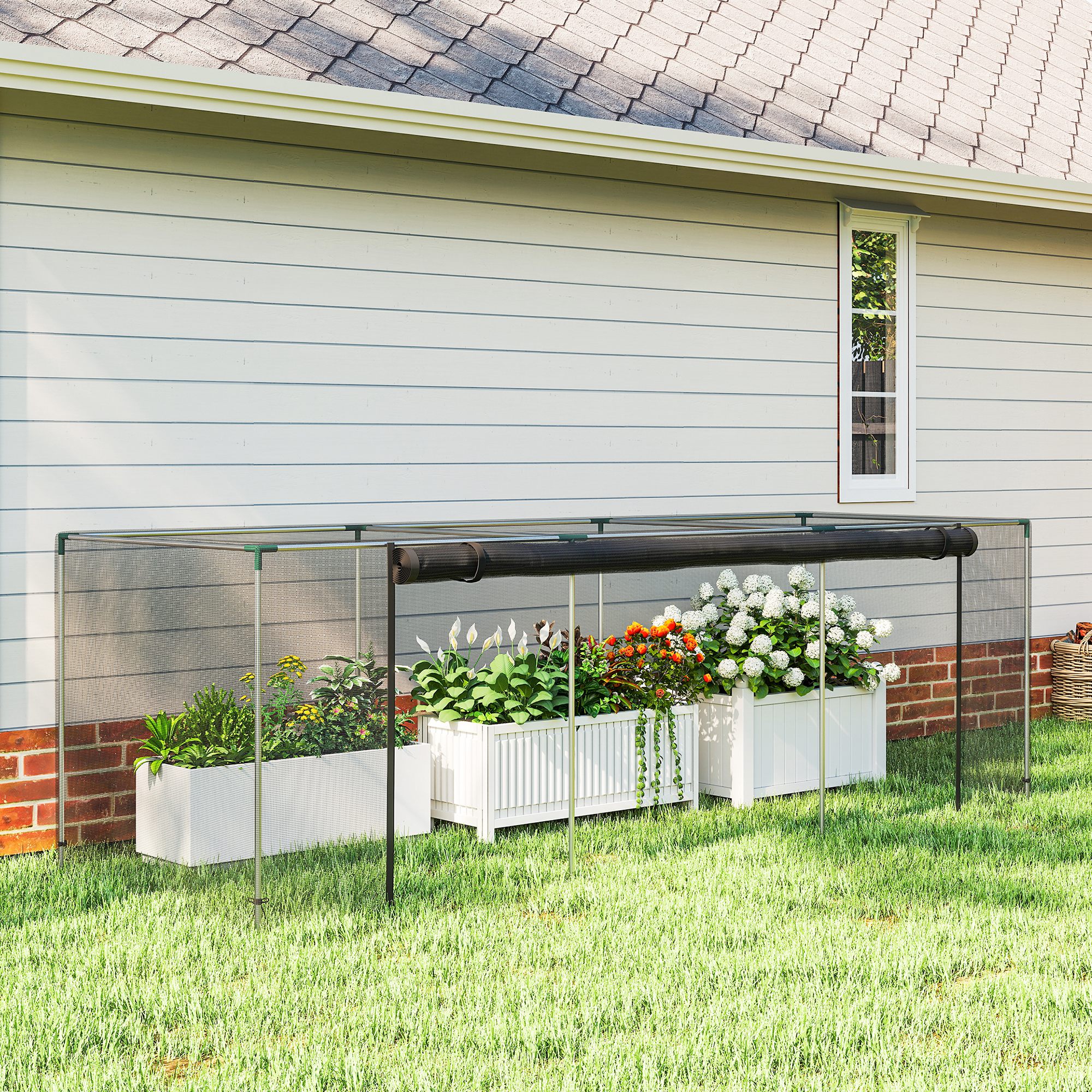 Outsunny Galvanized Steel Crop Cage, Plant Protection Tent with Zippered Door, 12' x 4', Black Aosom Canada